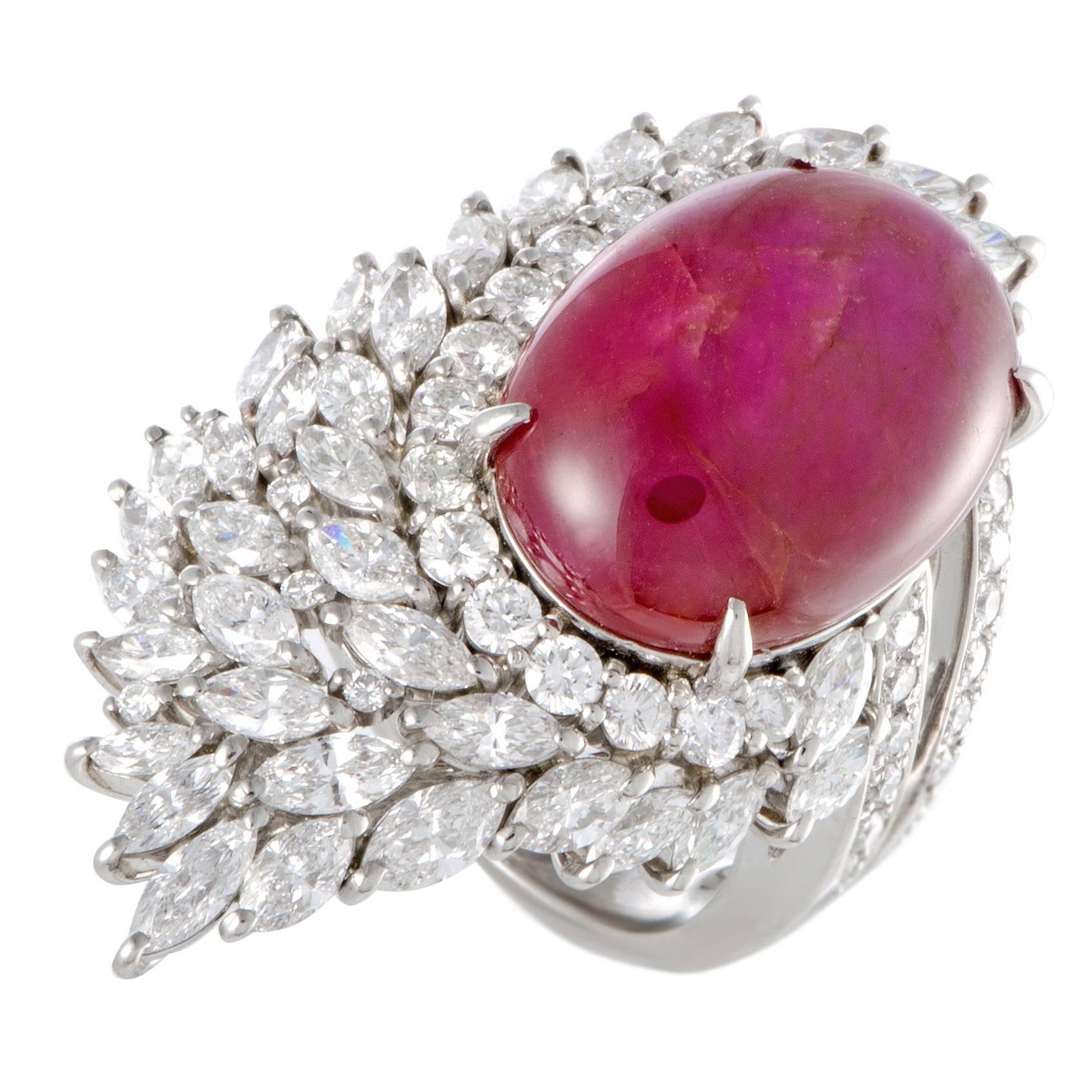 Ruby and Diamond Baguette Platinum Cocktail Ring