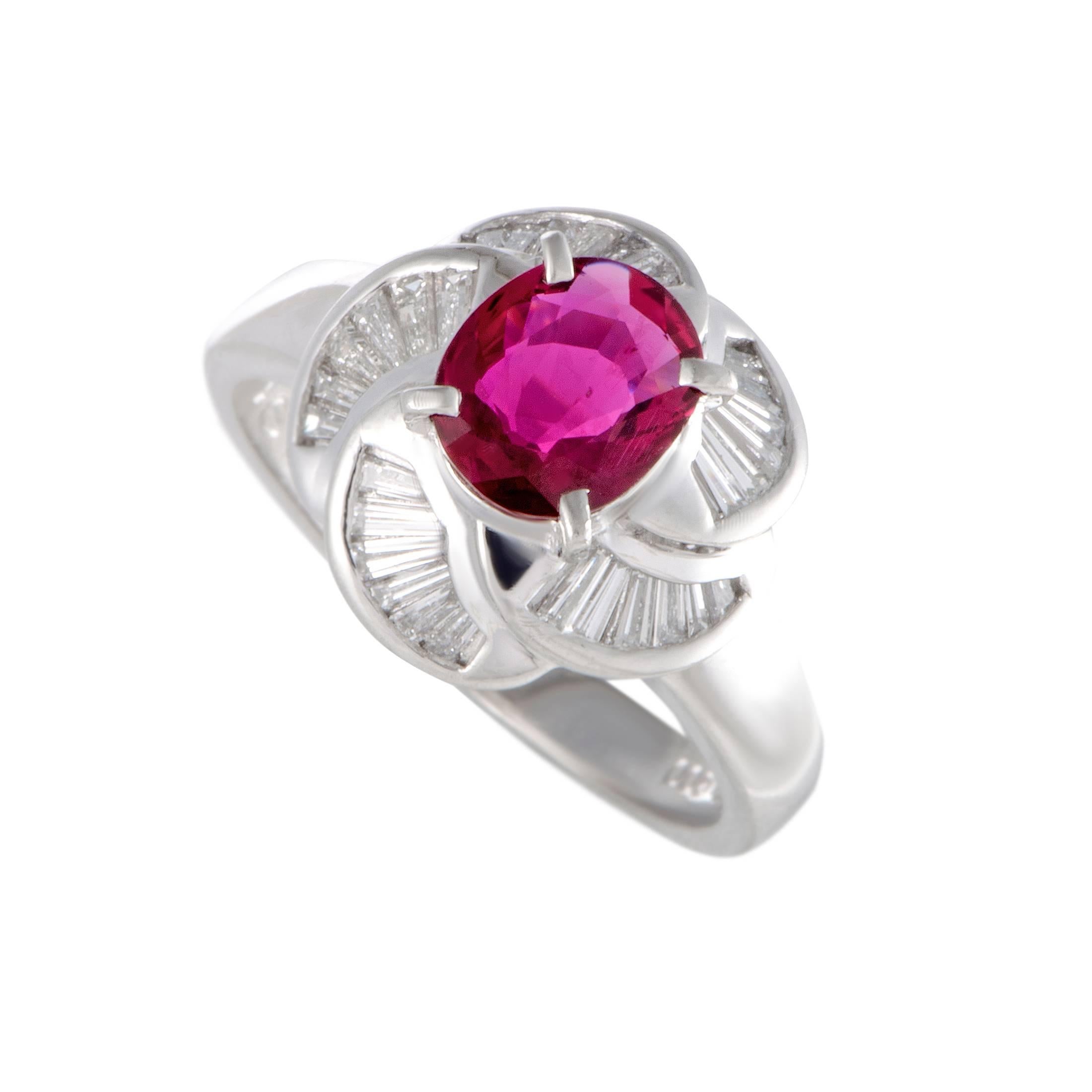 Ruby and Diamond Baguette Platinum Cocktail Ring