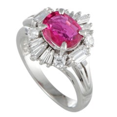 Ruby and Diamond Baguette Platinum Cocktail Ring