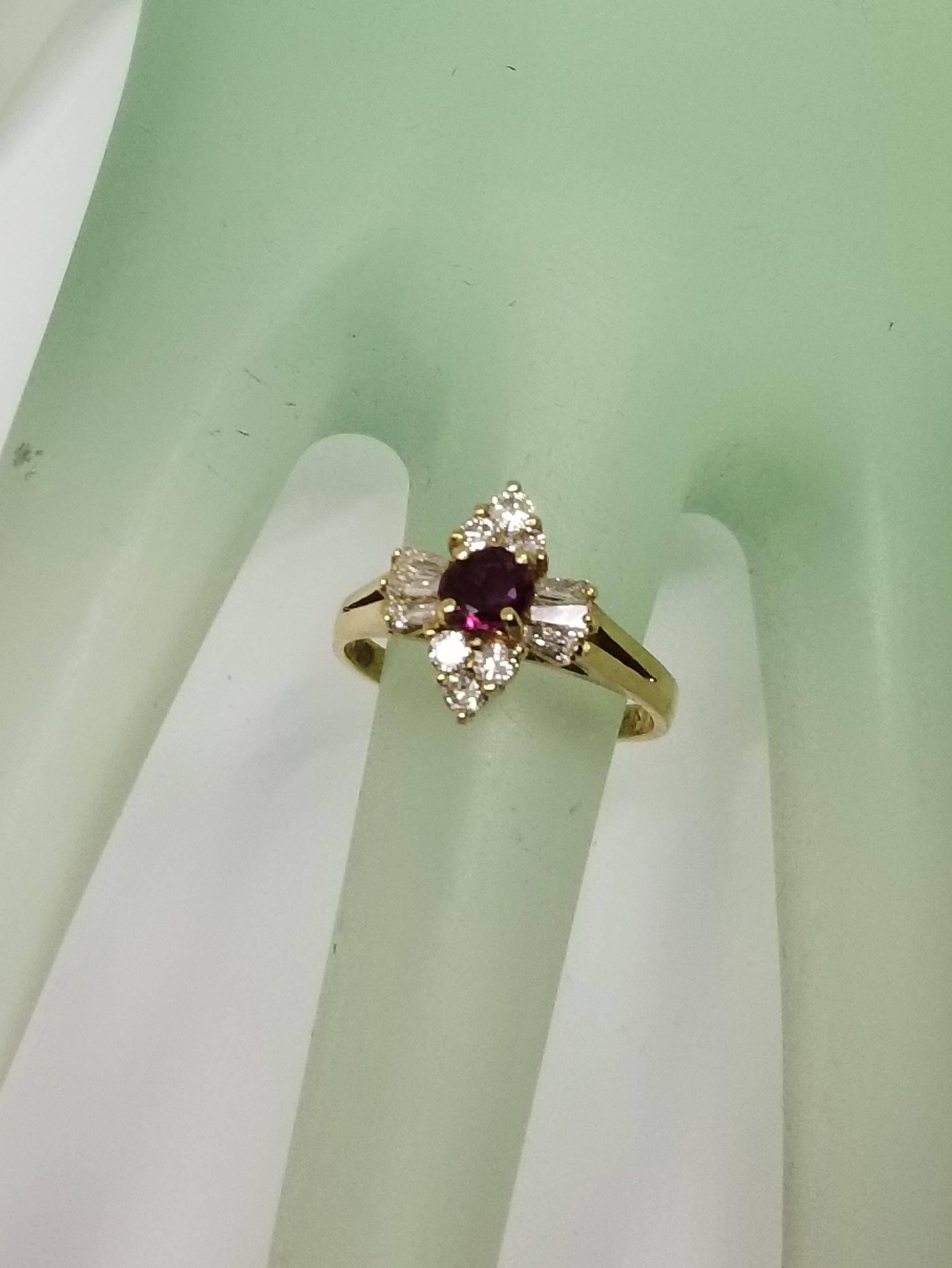 Contemporary Ruby and Diamond Baguette Ring For Sale