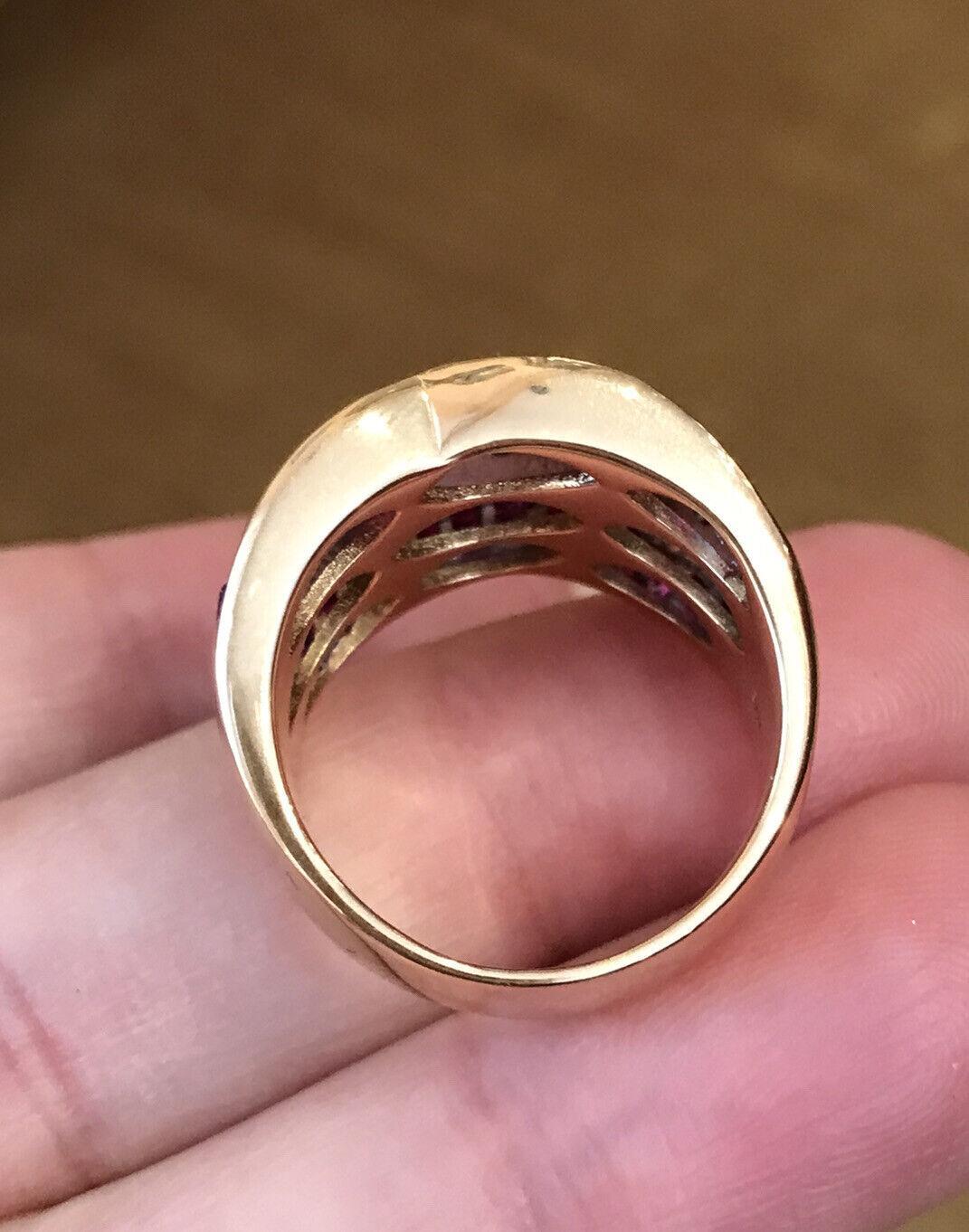 Ruby and Diamond Baguette Wide Band Cocktail Ring in 18k Yellow Gold For Sale 1