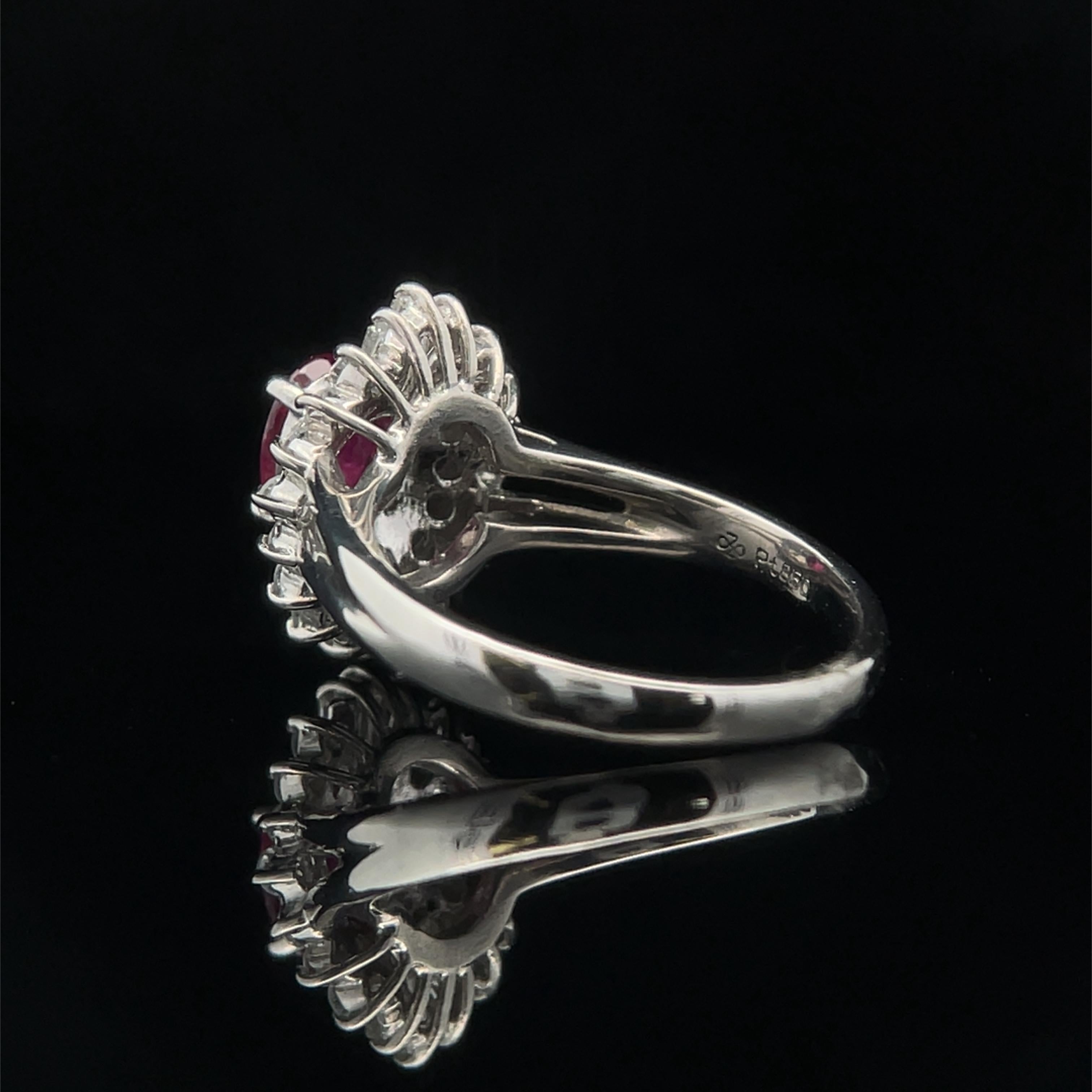 Ruby and Diamond Ballerina Cocktail Estate Ring in Platinum In Good Condition For Sale In Edina, MN