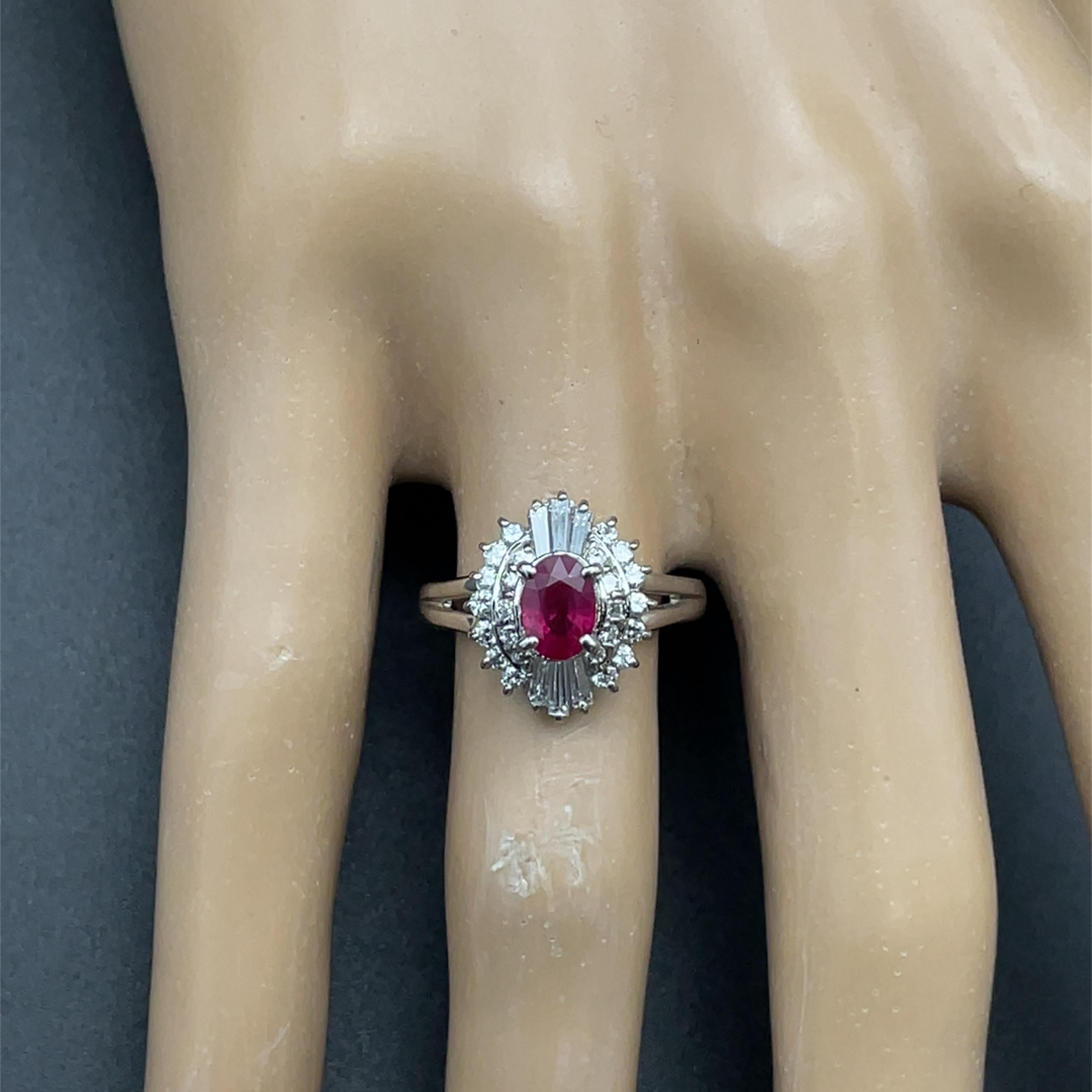 Ruby and Diamond Ballerina Cocktail Estate Ring in Platinum For Sale 1