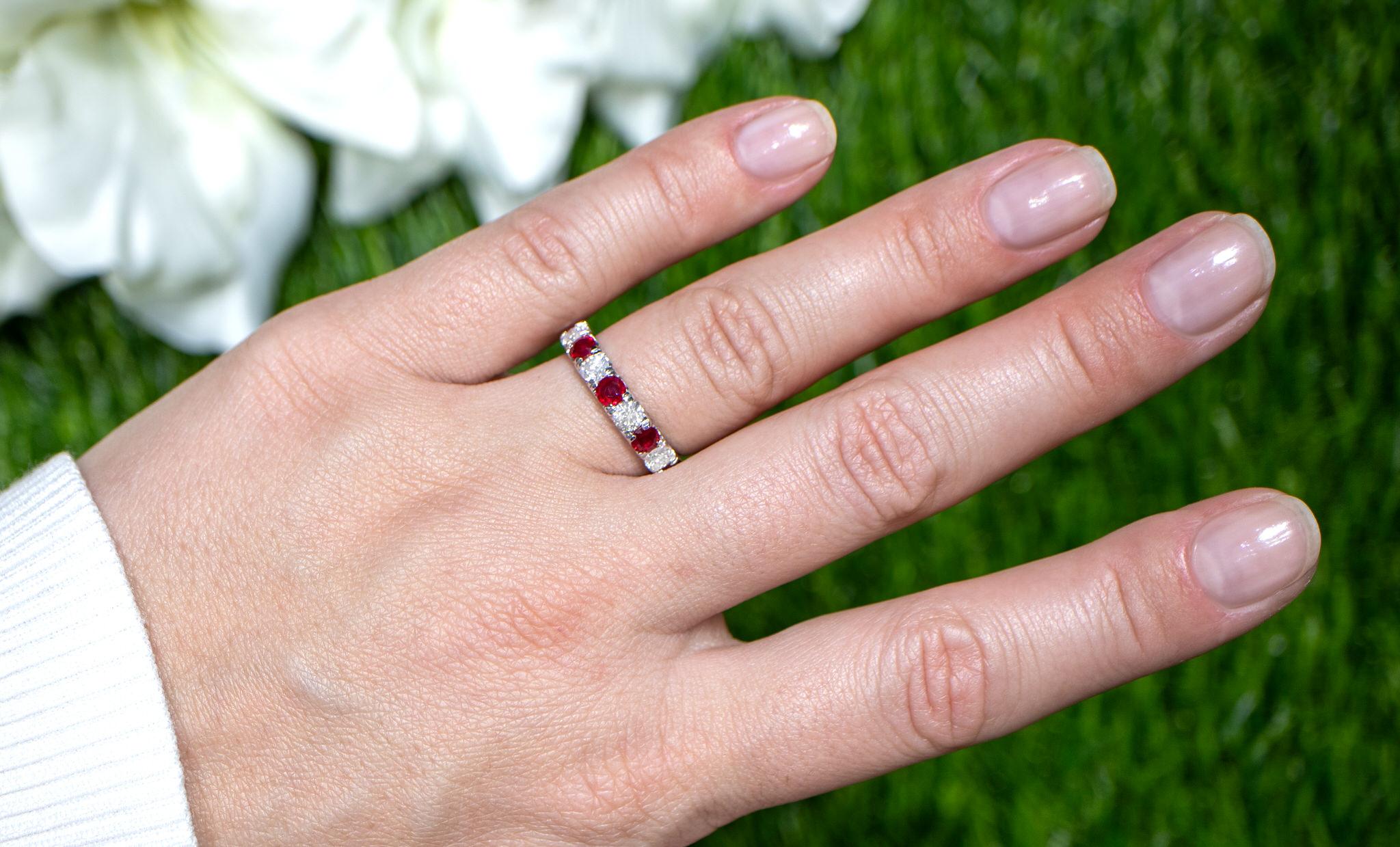 It comes with the Gemological Appraisal by GIA GG/AJP
All Gemstones are Natural
Rubies = 1.02 Carats
Diamonds = 0.67 Carats
Metal: 18K White Gold
Ring Size: 6.25* US
*It can be resized complimentary