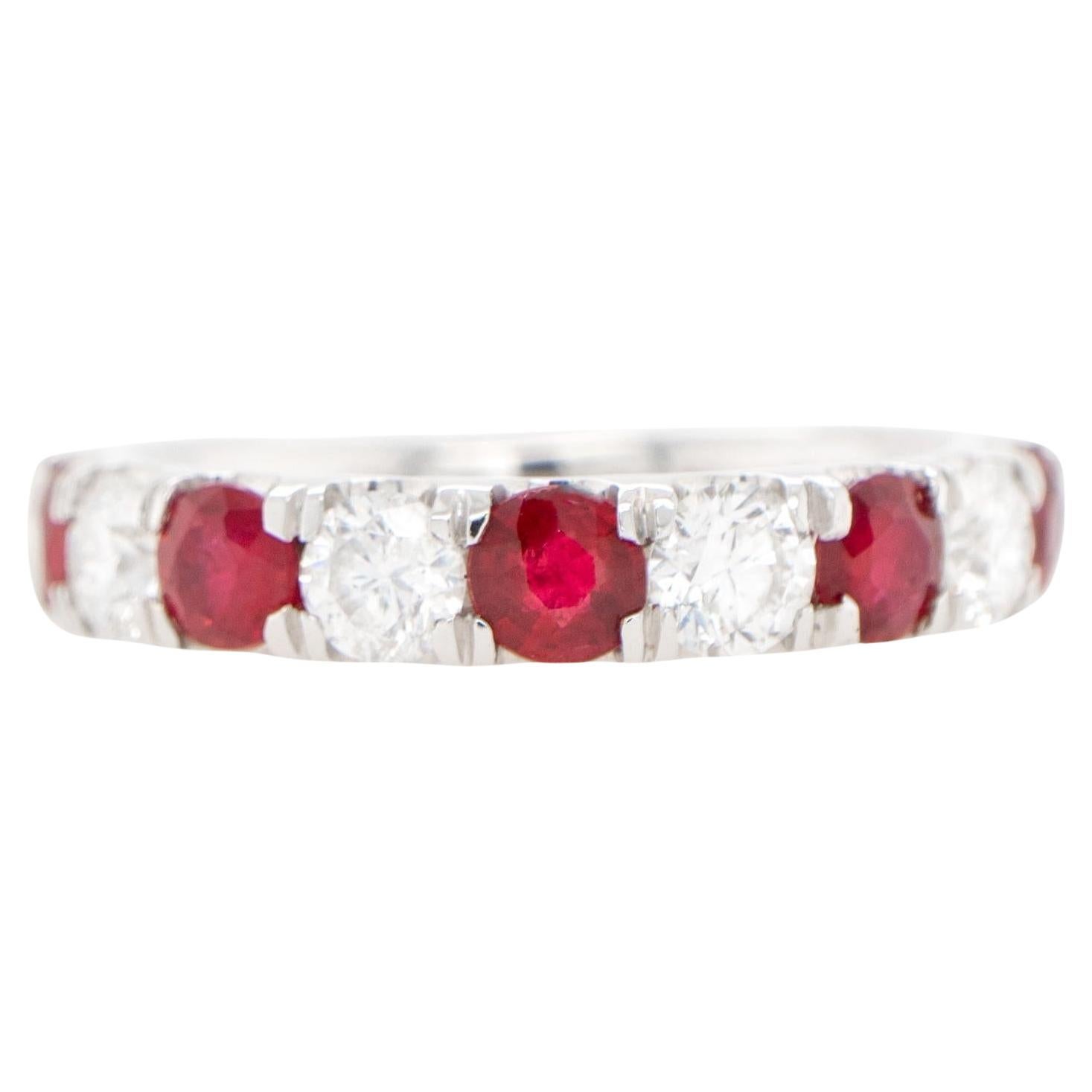 Ruby and Diamond Band Ring 1.69 Carats 18K Gold For Sale