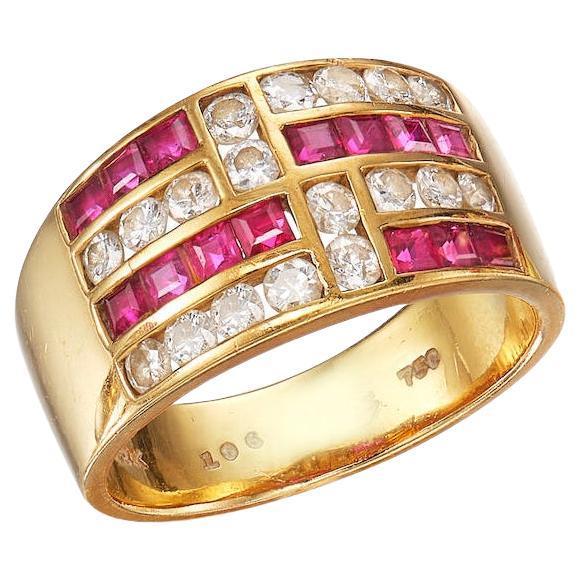 Ruby And Diamond Band Ring 18K Gold