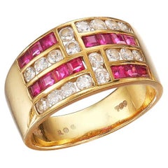 Vintage Ruby And Diamond Band Ring 18K Gold
