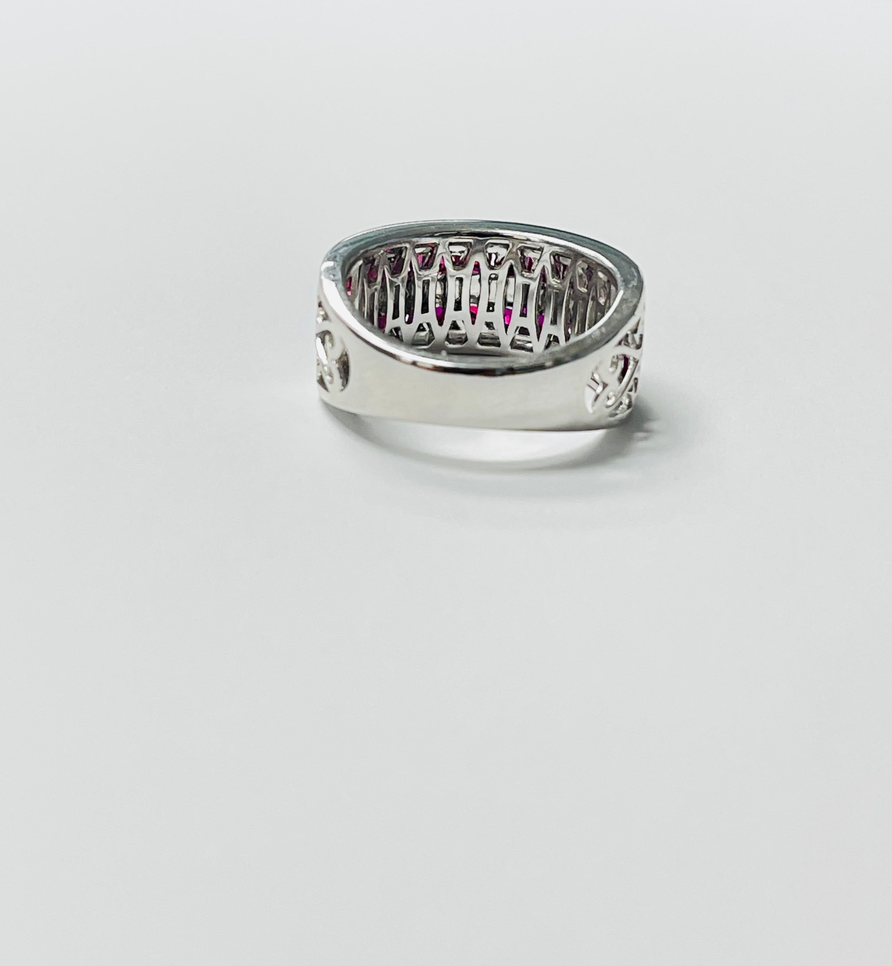 Round Cut Ruby And Diamond Band Ring In 18 Karat White Gold. For Sale