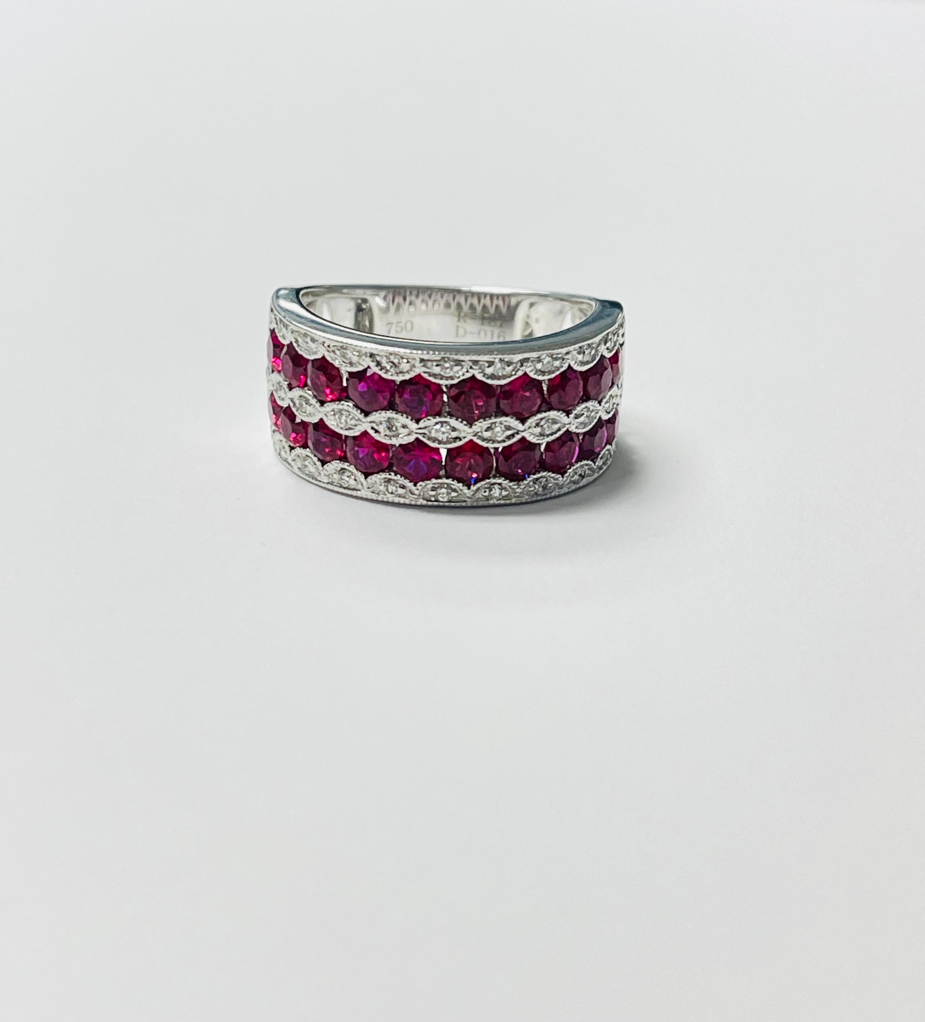 Ruby And Diamond Band Ring In 18 Karat White Gold. In New Condition For Sale In New York, NY