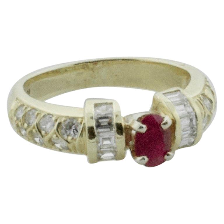 Bague à anneau en or jaune 18 carats avec rubis et diamants