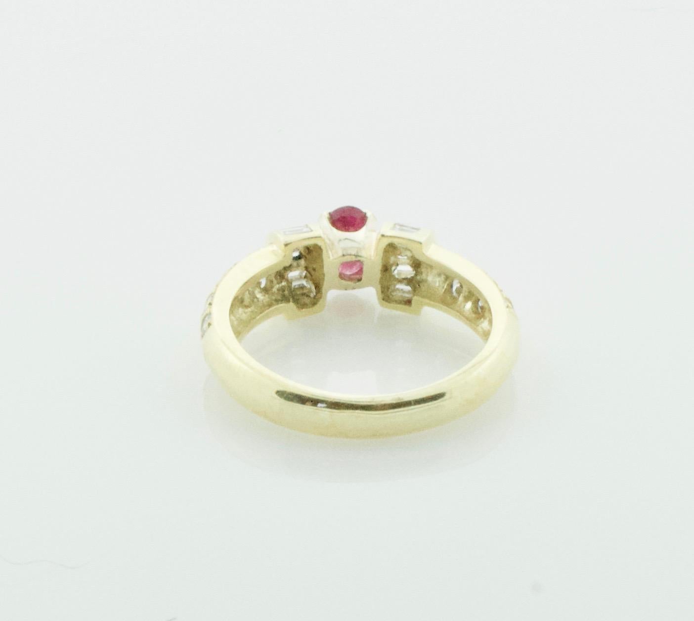 Oval Cut Ruby and Diamond Band Ring in 18 Karat Yellow Gold For Sale