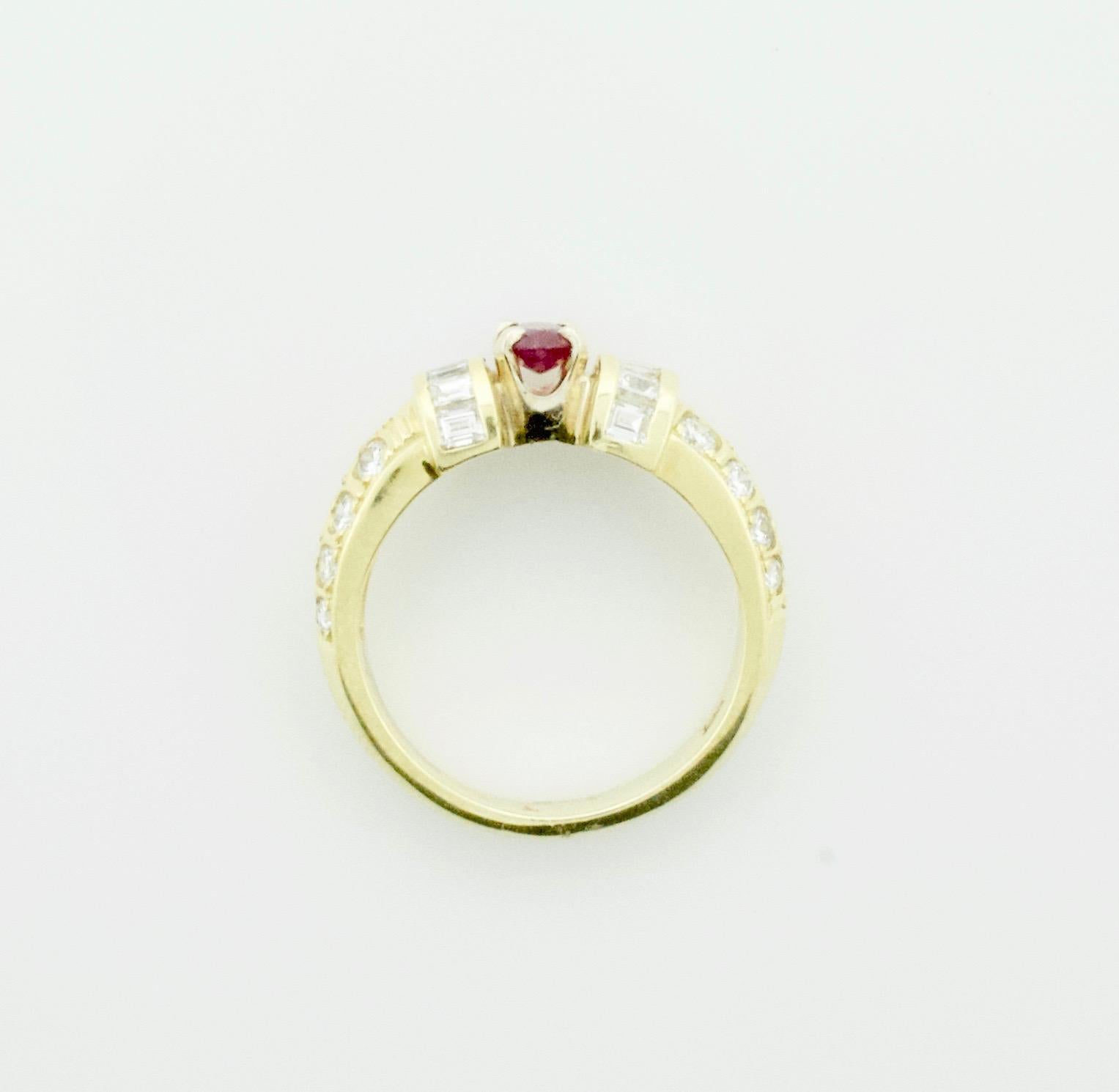 Women's or Men's Ruby and Diamond Band Ring in 18 Karat Yellow Gold For Sale