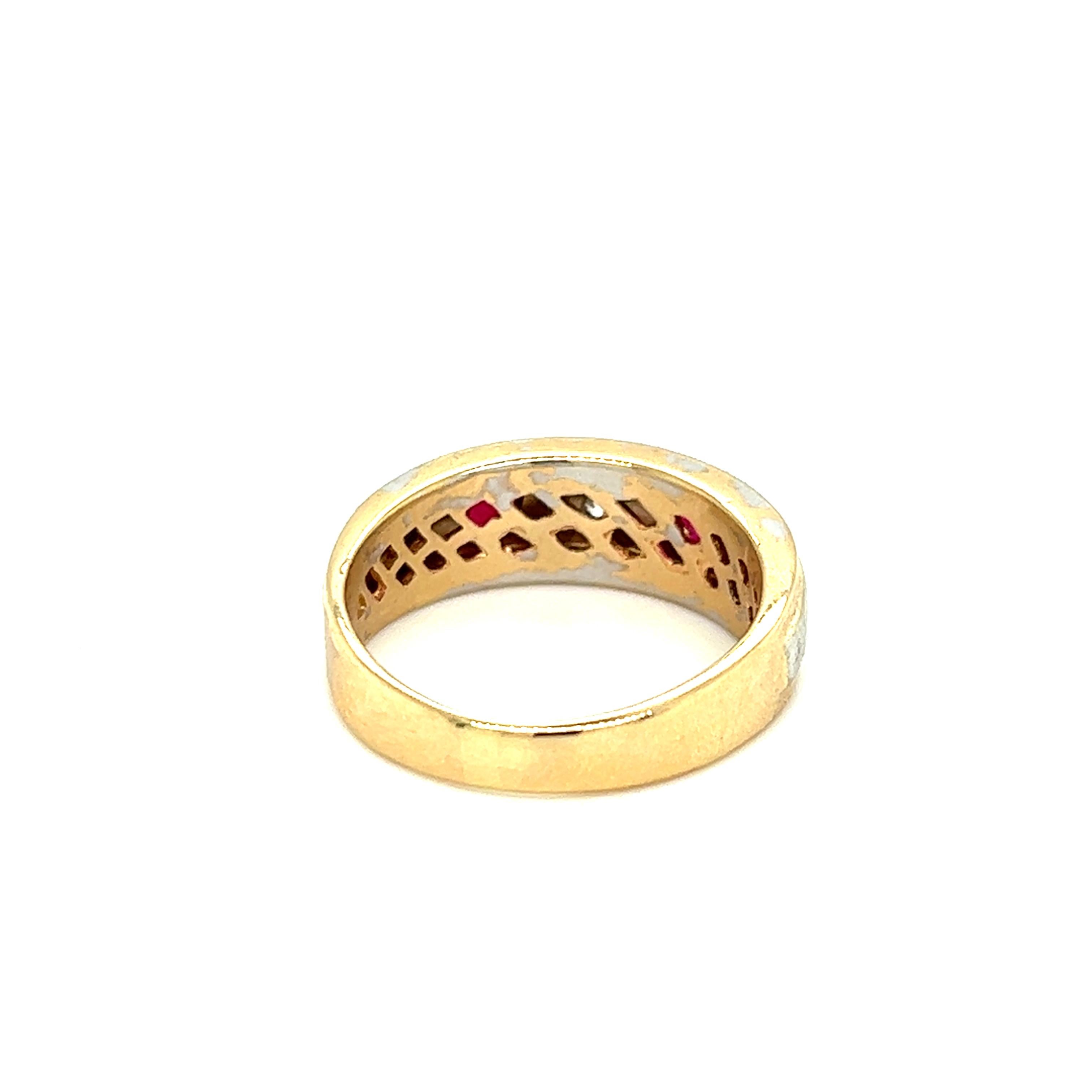 Contemporary Ruby and Diamond Band Ring in Two Tone 14k Gold For Sale