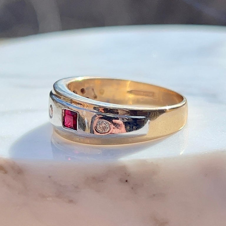Ruby and Diamond Band Ring in Two Tone 14k Gold For Sale at 1stDibs