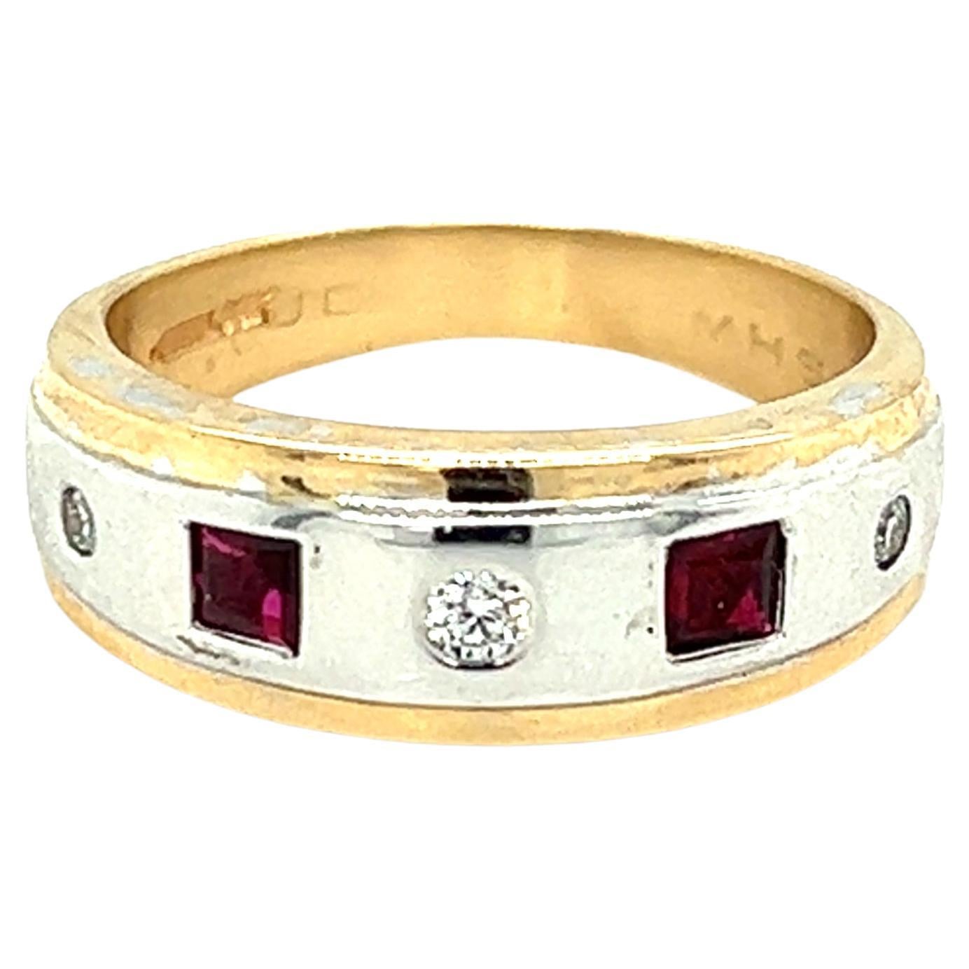 Ruby and Diamond Band Ring in Two Tone 14k Gold For Sale