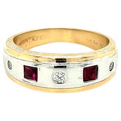 Vintage Ruby and Diamond Band Ring in Two Tone 14k Gold