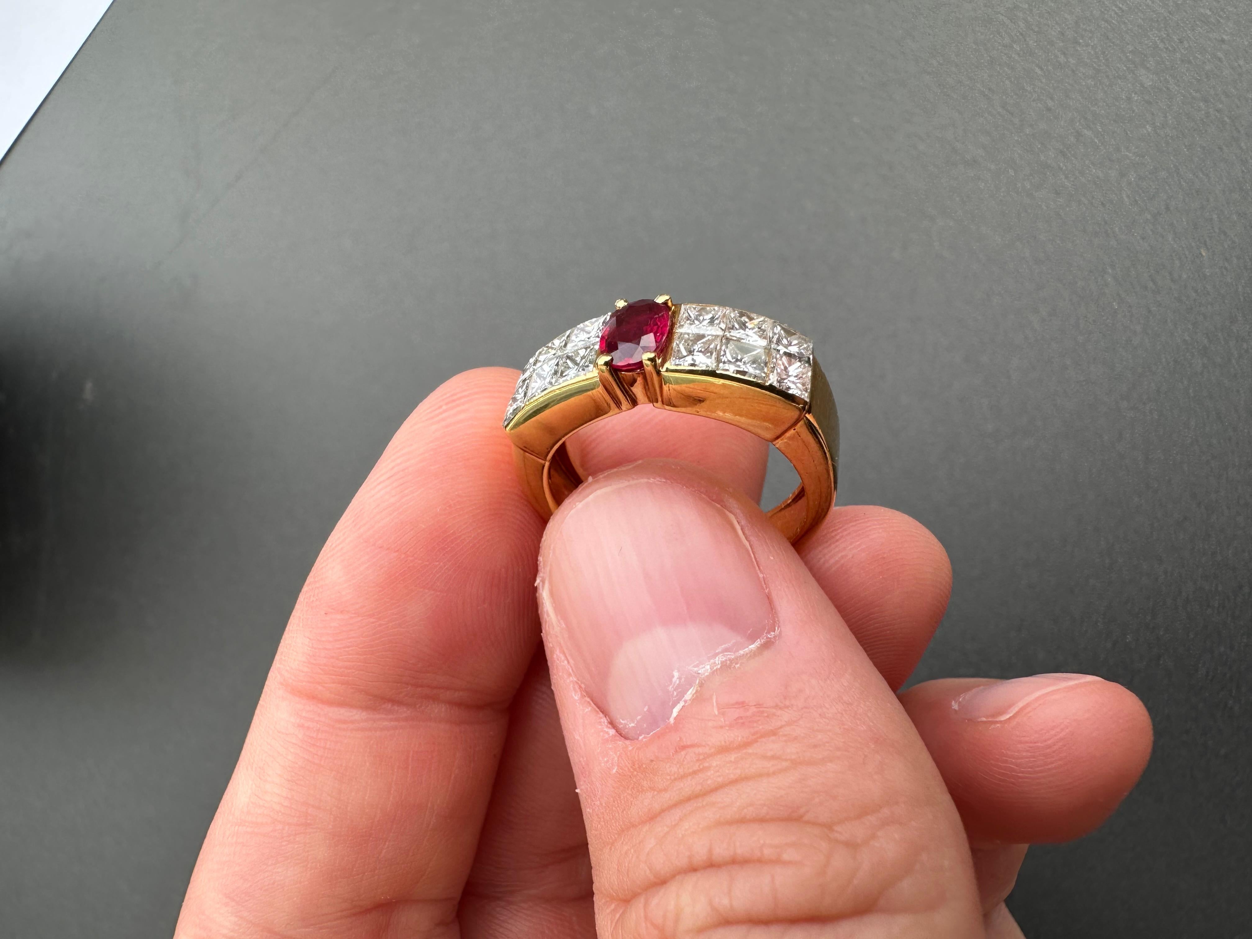 Mixed Cut Ruby and Diamond Band Ring set in Yellow Gold For Sale