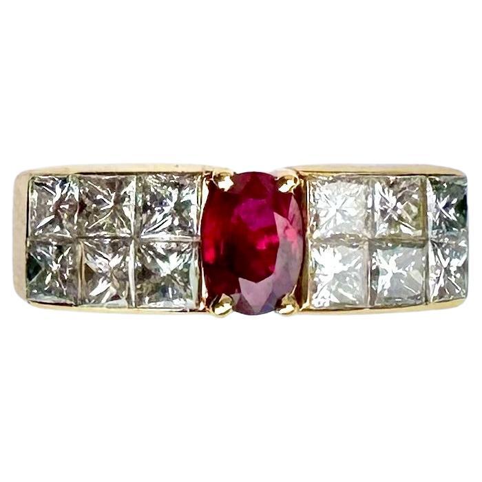 Ruby and Diamond Band Ring set in Yellow Gold For Sale