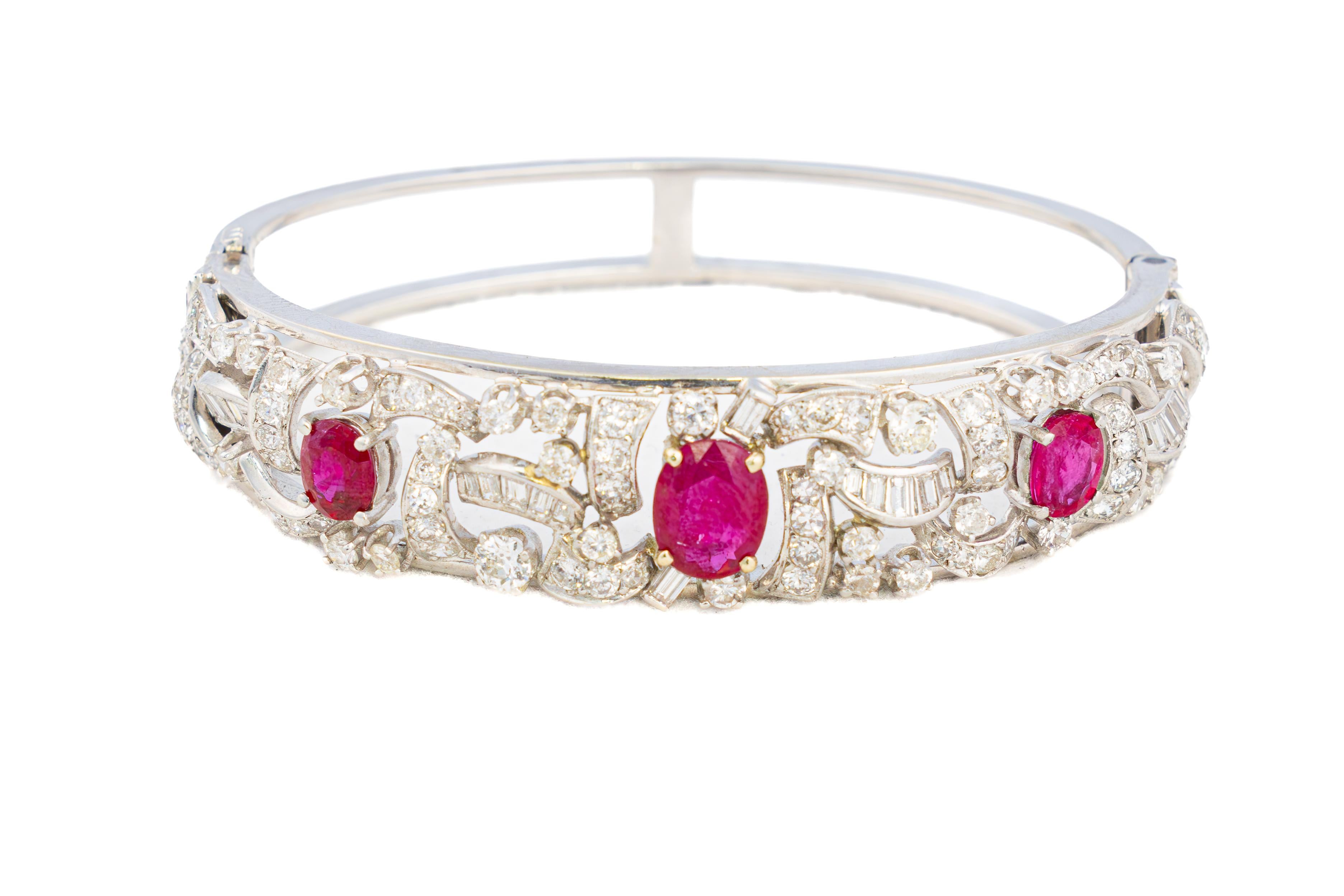 Retro Ruby and Diamond Bangle Bracelet For Sale