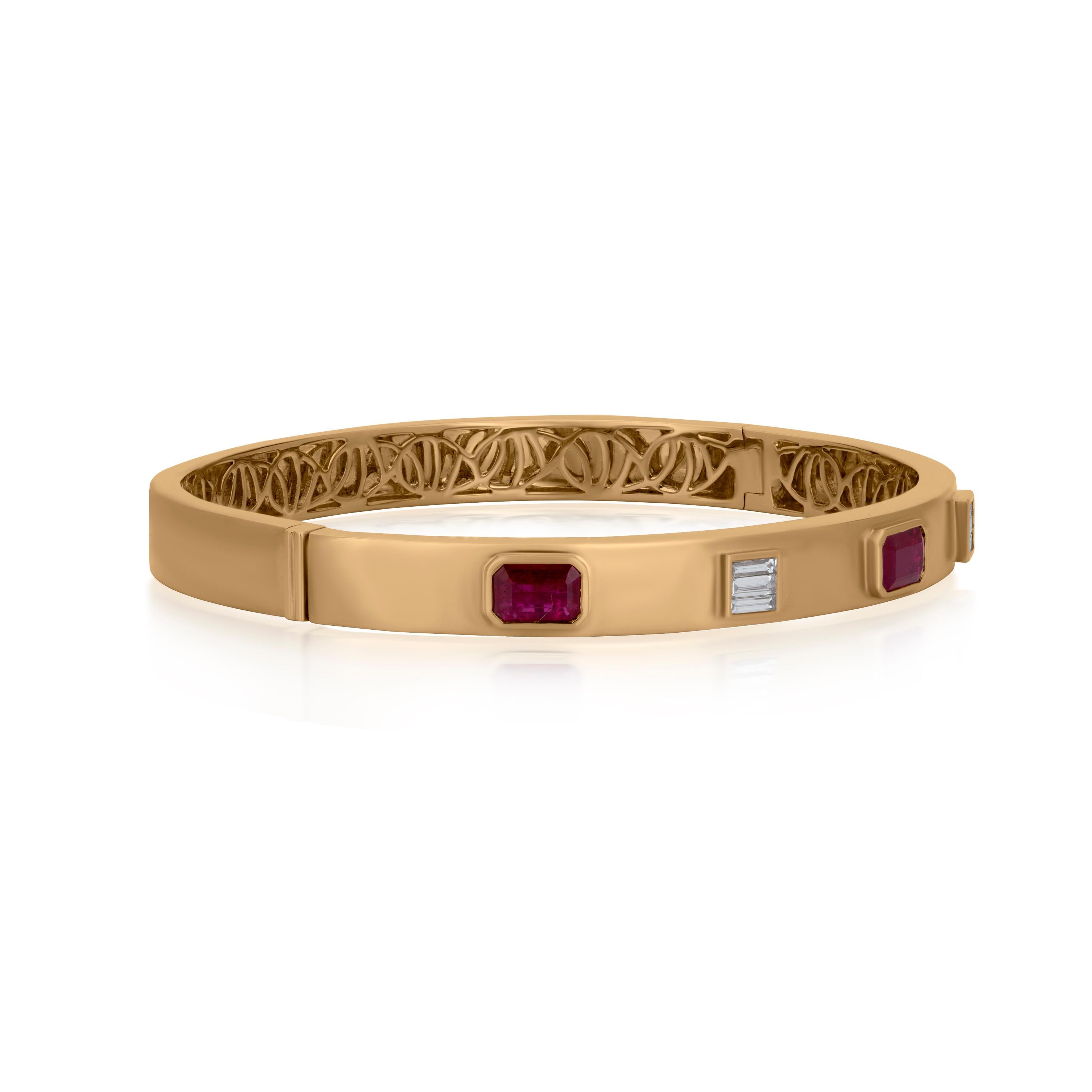 Contemporary Nigaam 1.83 Cts. Ruby and 0.25 Cts. Diamond Bangle Bracelet in 18k Yellow Gold