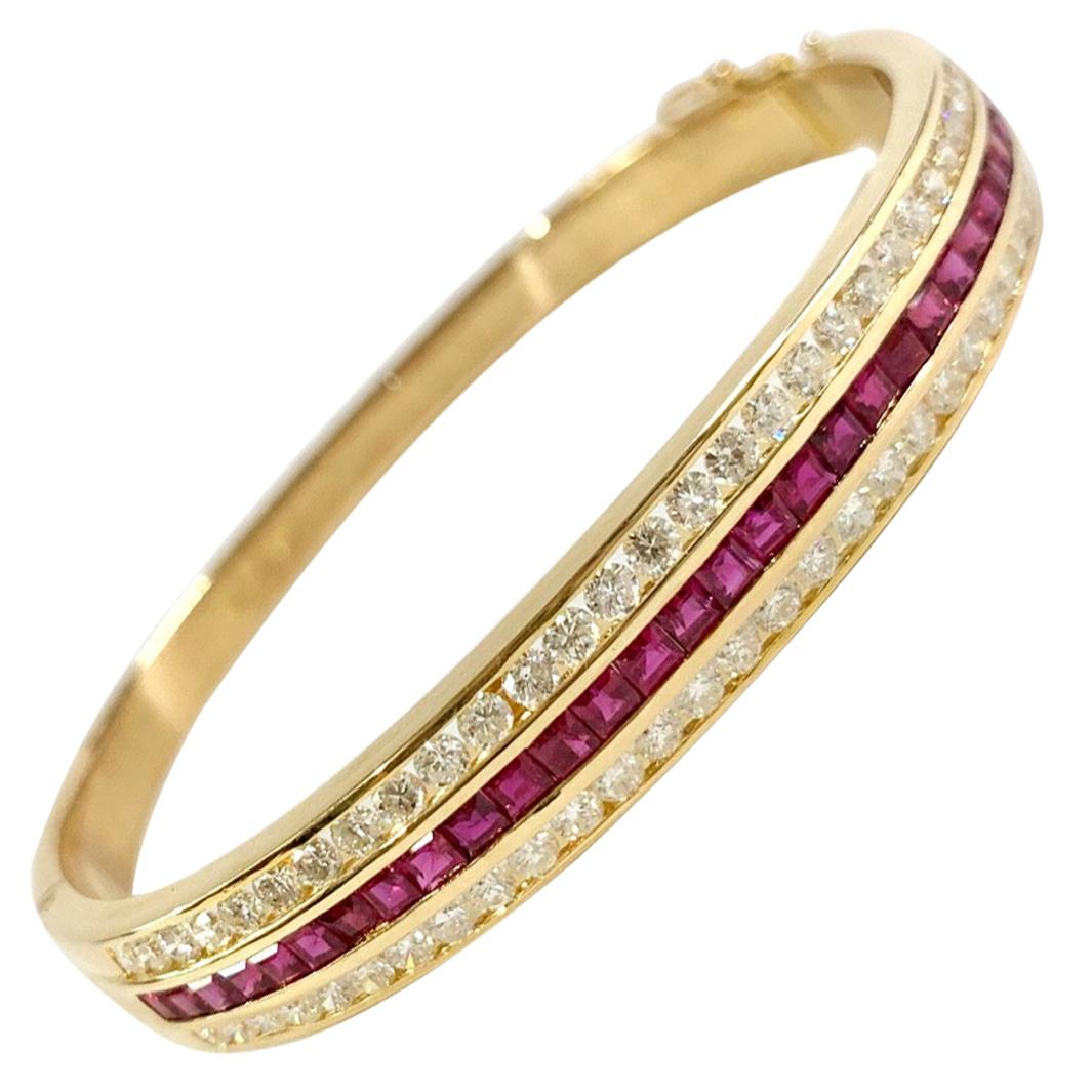 Ruby and Diamond Bangle Bracelet in 18K Yellow Gold