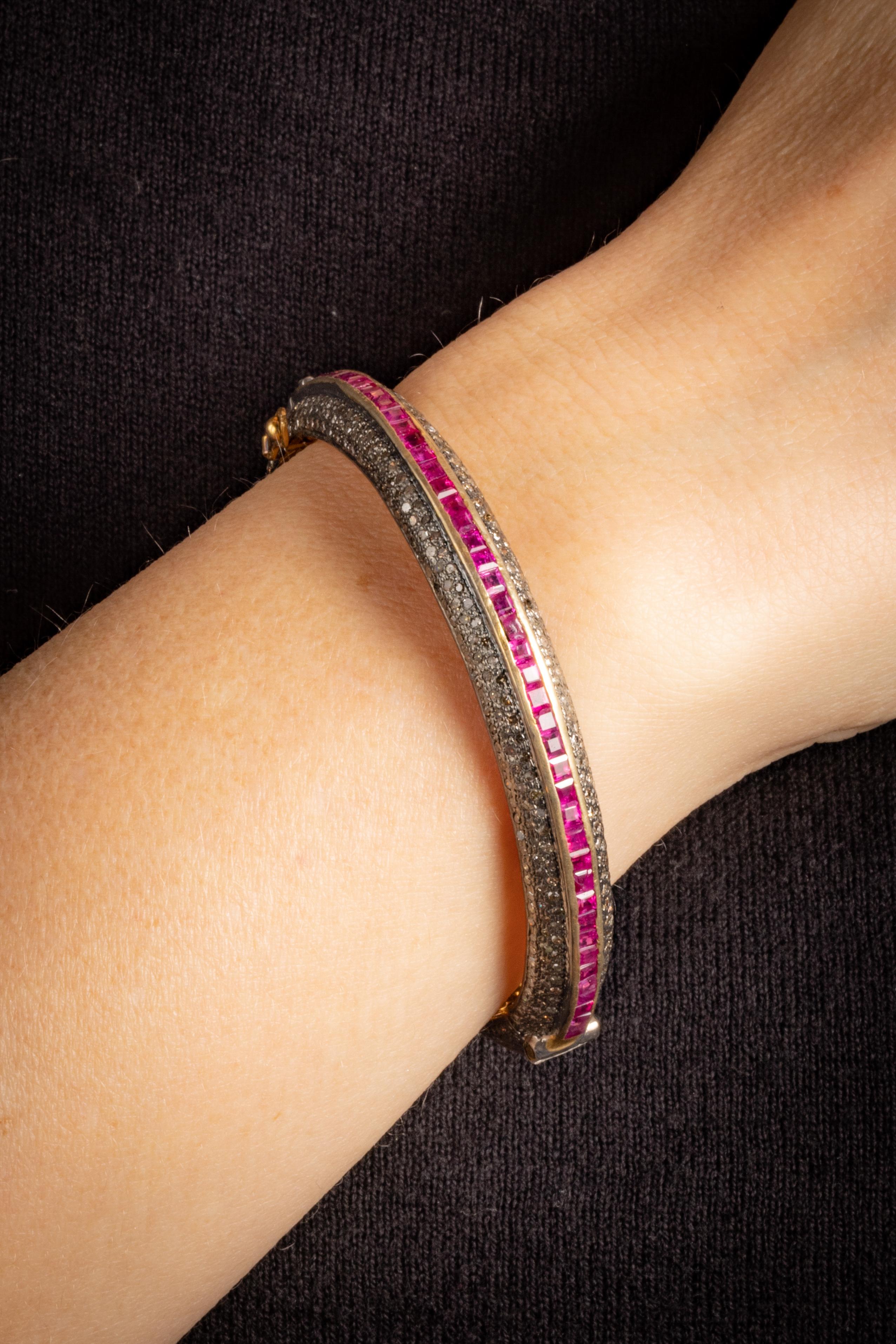 Women's or Men's Channel-Set Ruby and Diamond Bangle