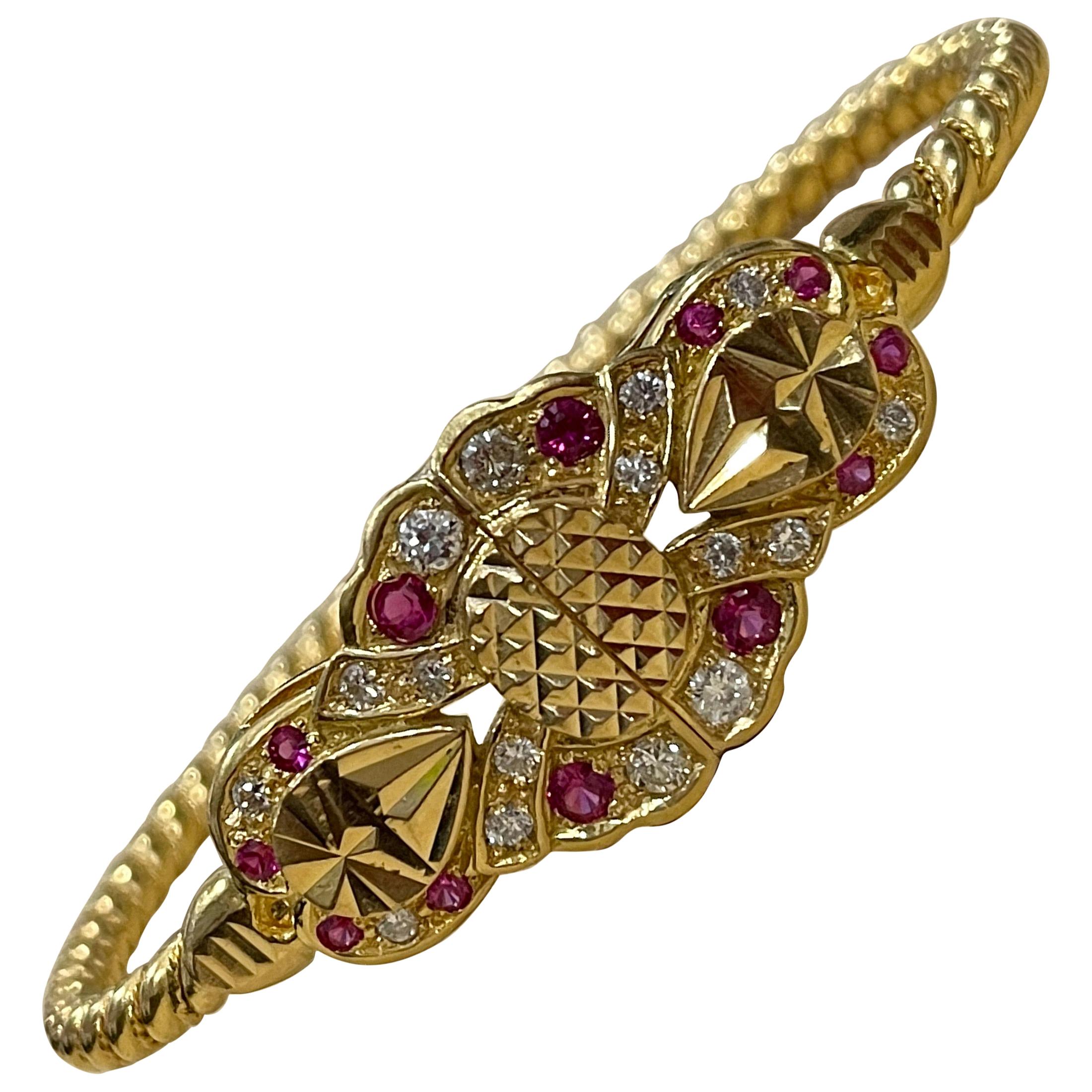 Ruby and Diamond Bangle or Bracelet in 21 Karat Yellow Gold 34.6 Grams