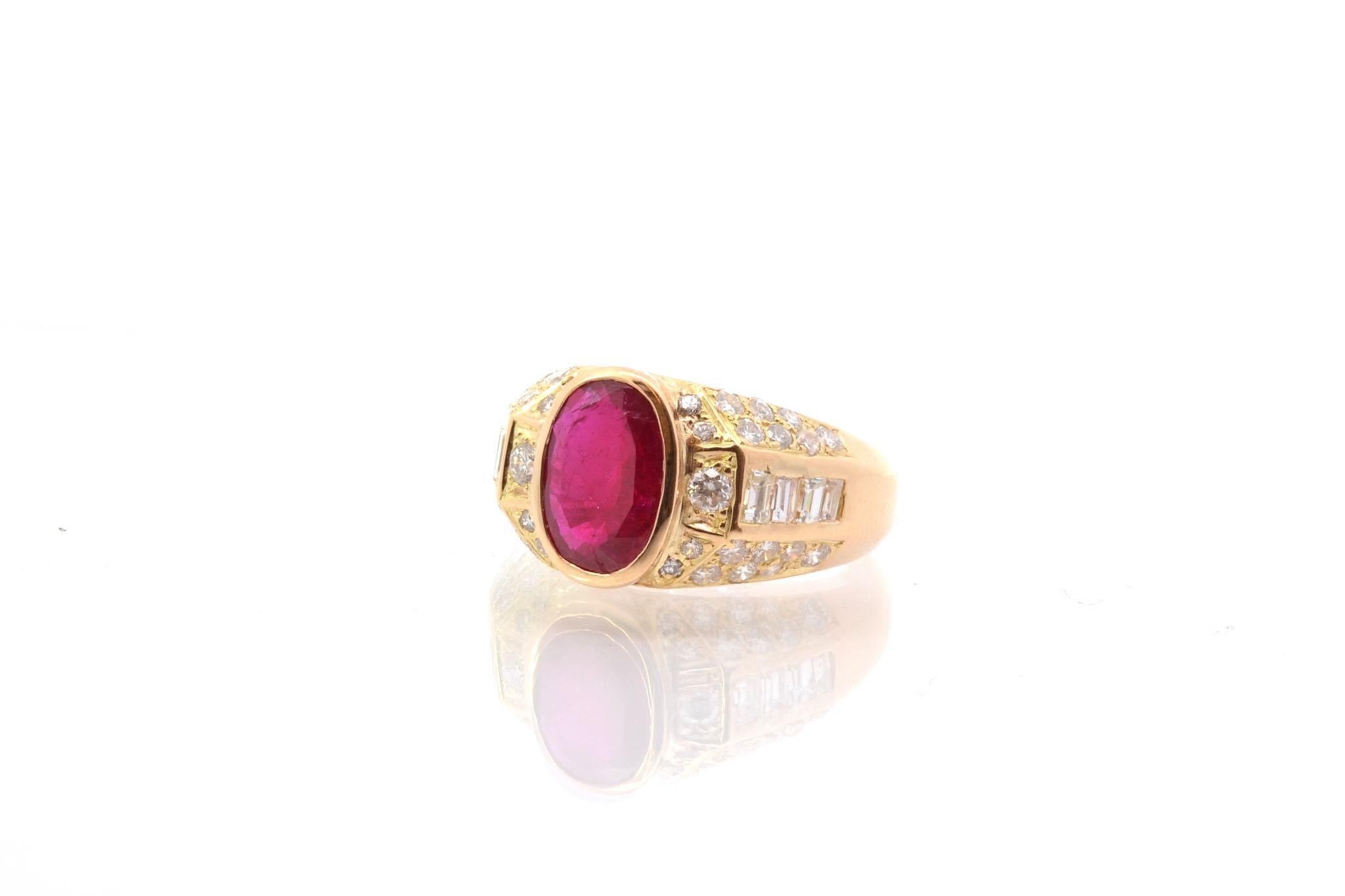 Ruby and diamond bangle ring in 18k yellow gold In Good Condition For Sale In PARIS, FR