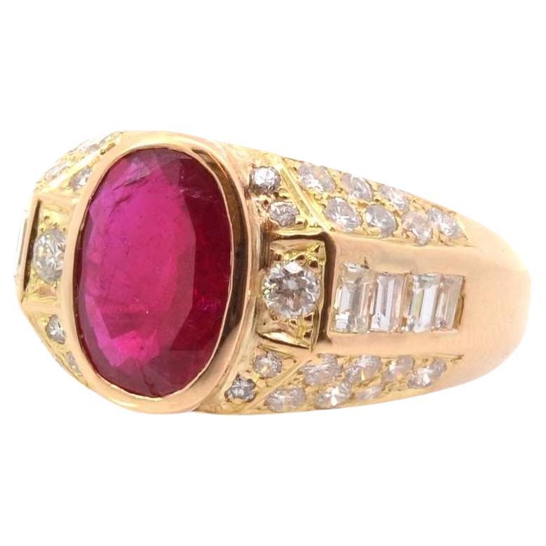 Ruby and diamond bangle ring in 18k yellow gold For Sale