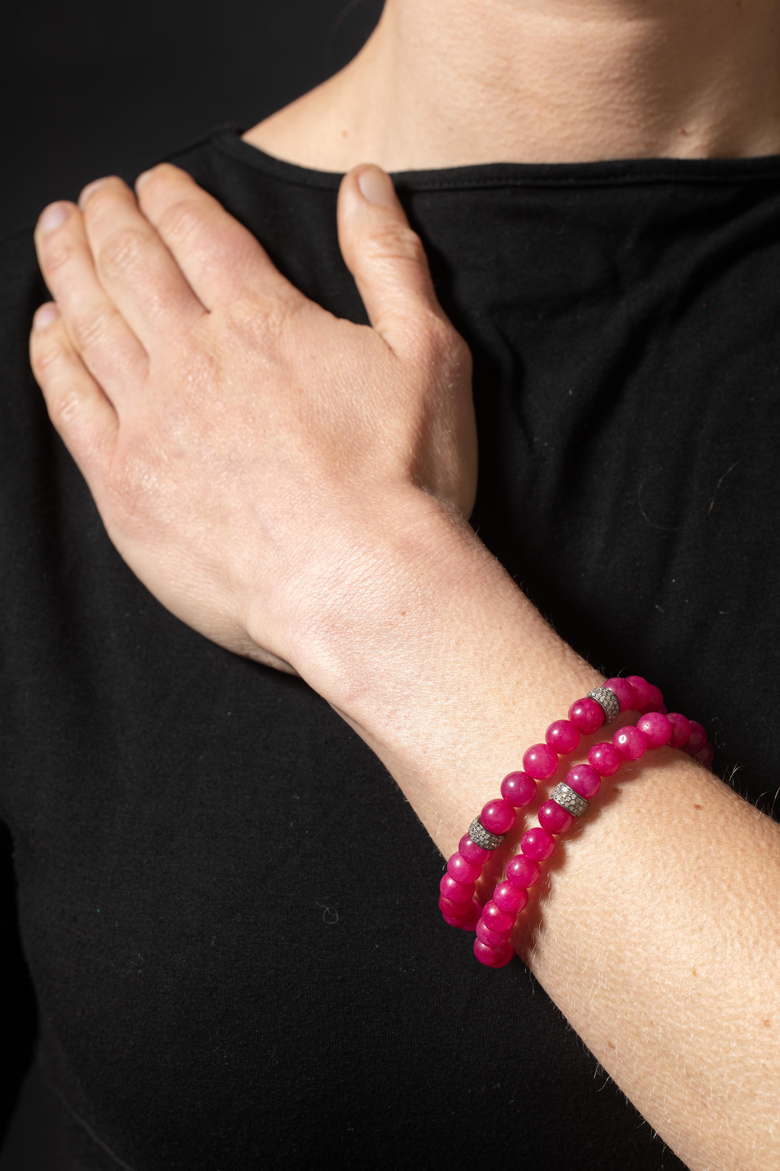 Burmese Ruby and Diamond Beaded Bangle Bracelet In Excellent Condition In Nantucket, MA