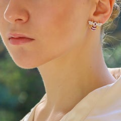 Ruby and Diamond Bee Earring Set in 18k White and Yellow Gold