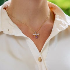 Ruby and Diamond Bee Pendant Set in 18k Yellow and White Gold