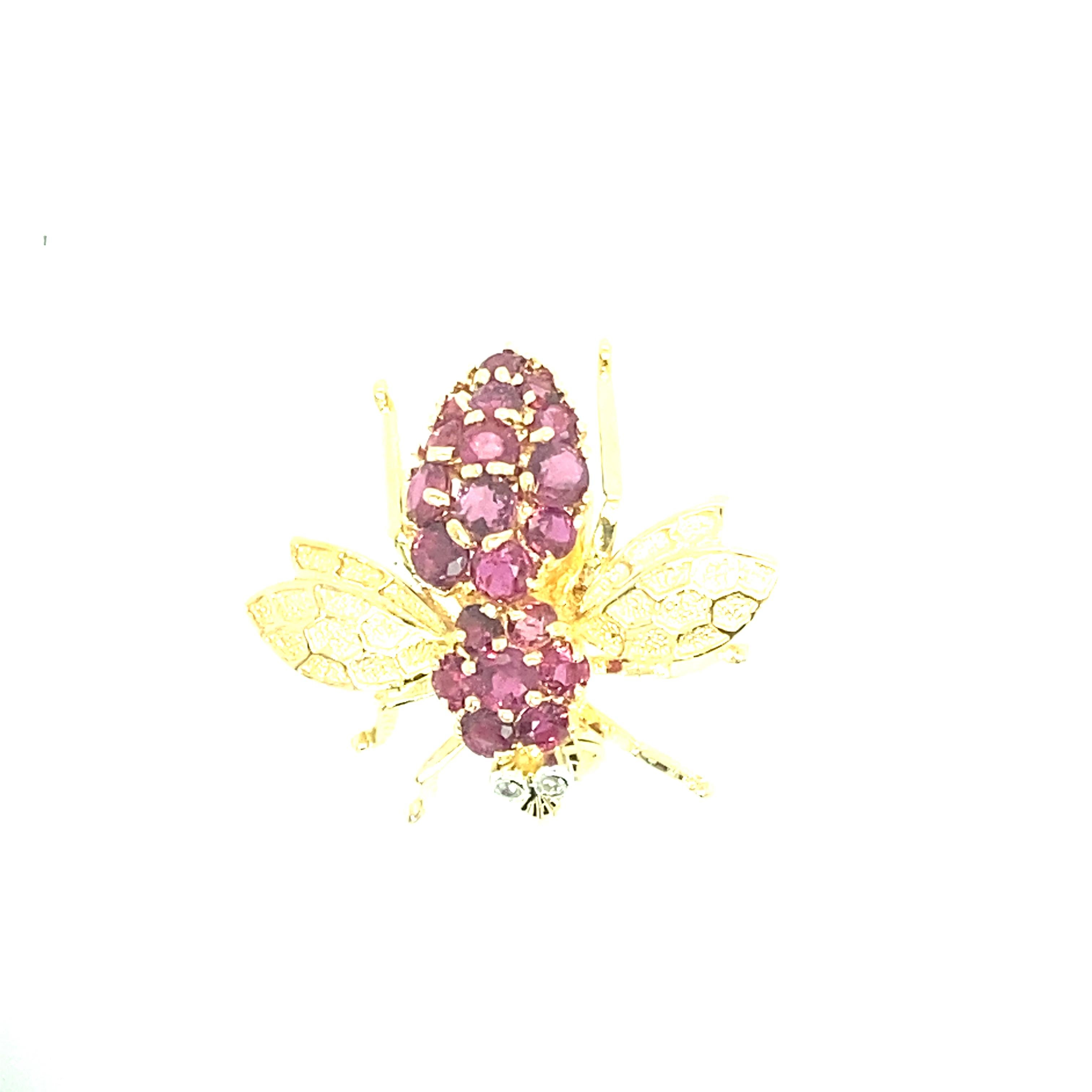 Round Cut Ruby and Diamond Bee Pin
