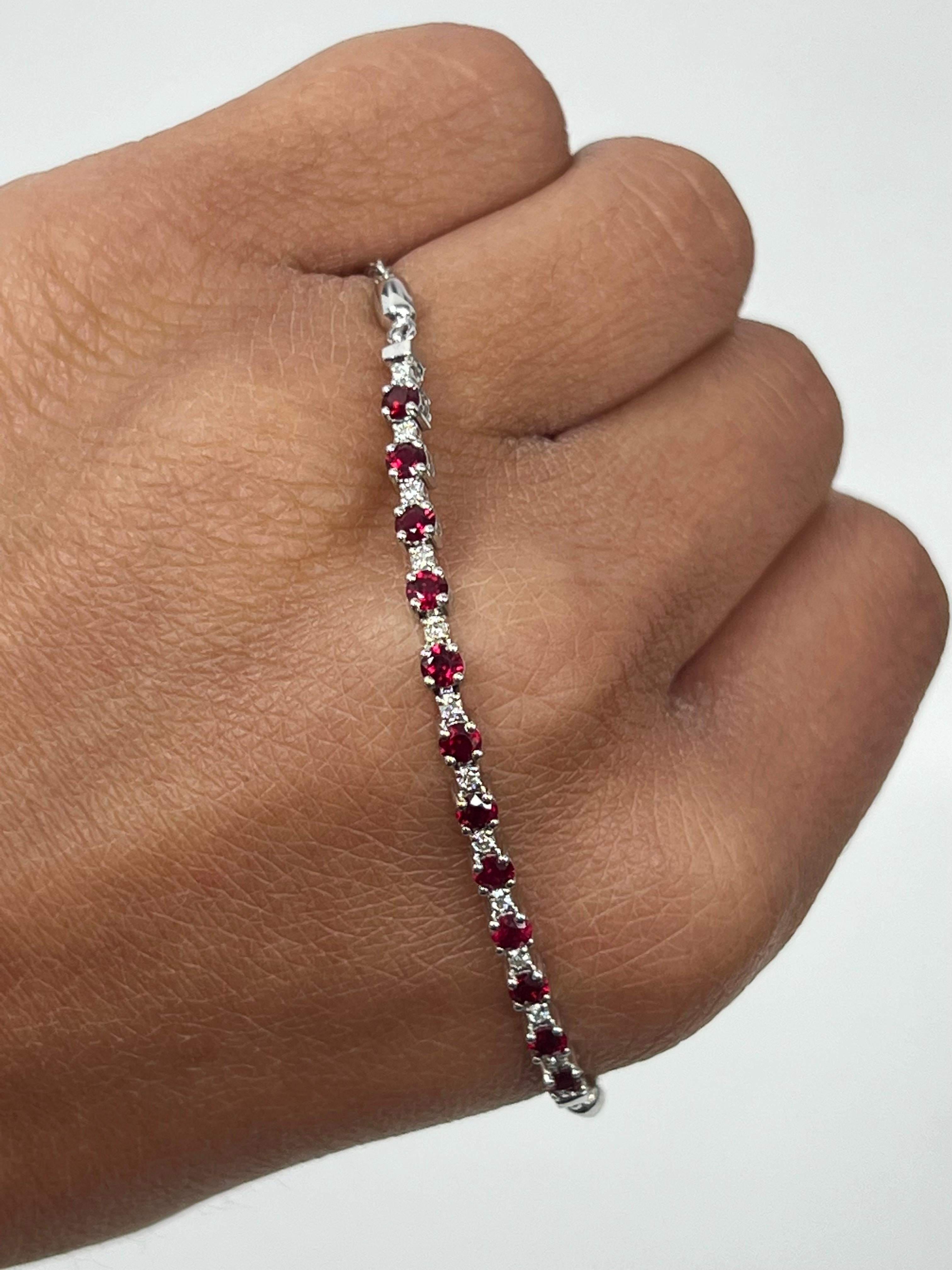 Round Cut Ruby and Diamond Bolo Bracelet For Sale
