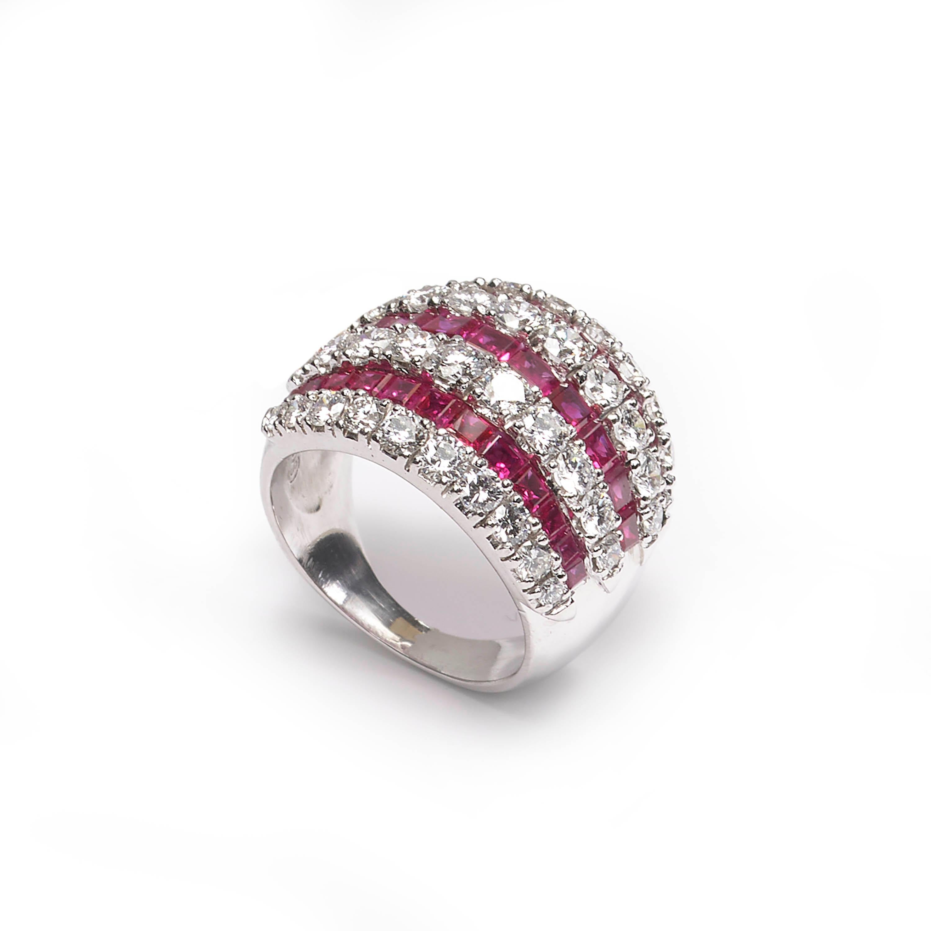 Contemporary Ruby and Diamond Bombé Ring