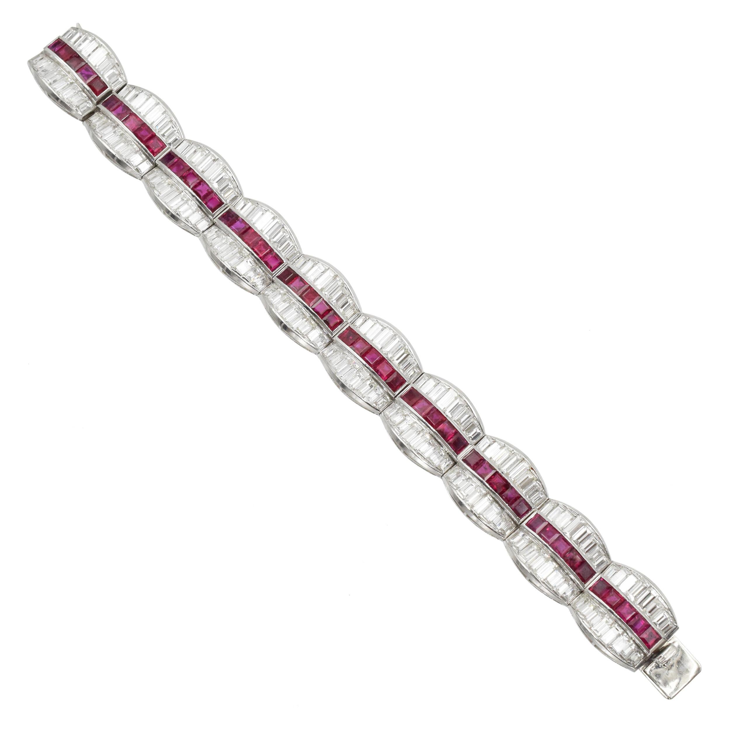 Ruby and Diamond Bracelet Bracelet in Platinum.  For Sale 4