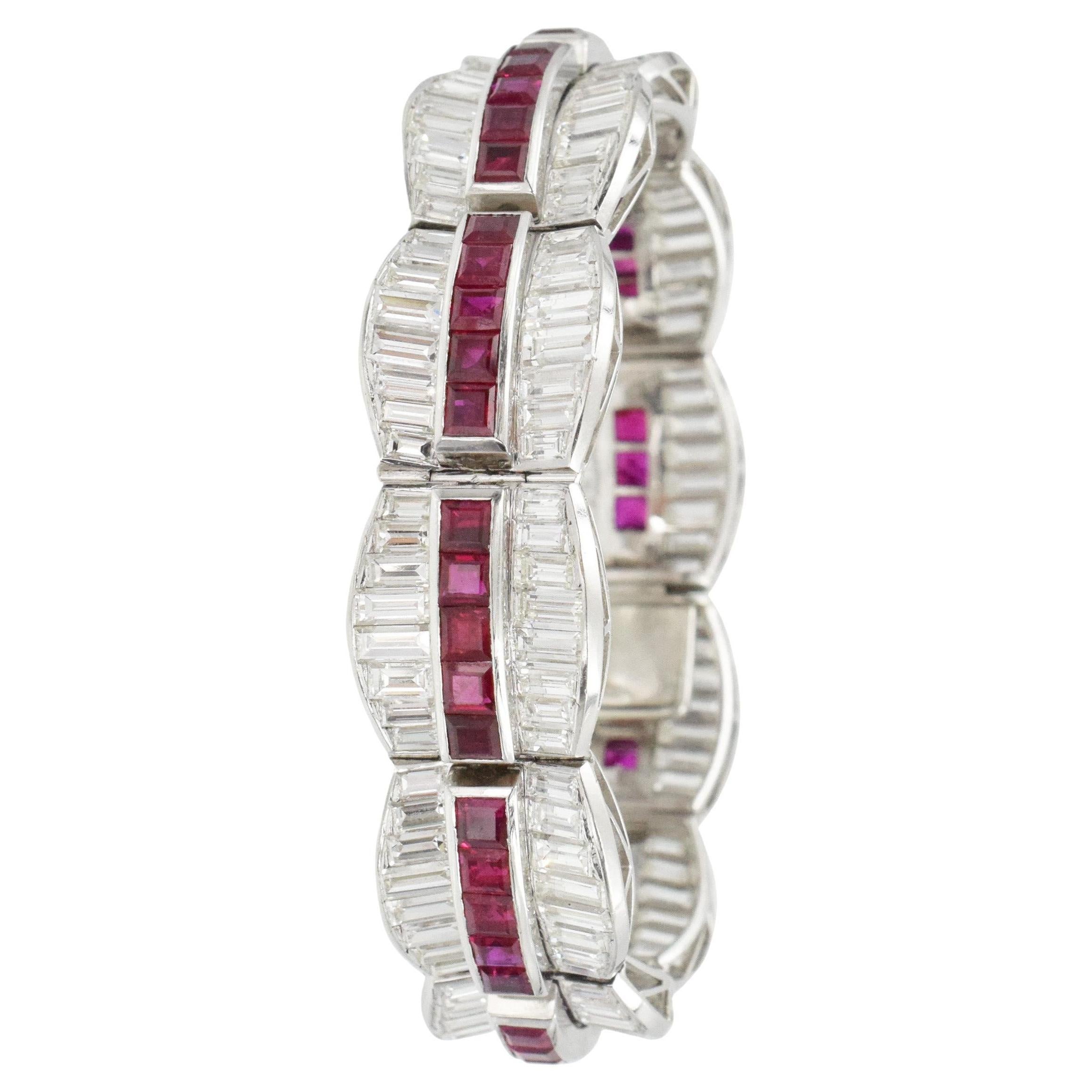 Ruby and Diamond Bracelet Bracelet in Platinum.  In Excellent Condition For Sale In New York, NY