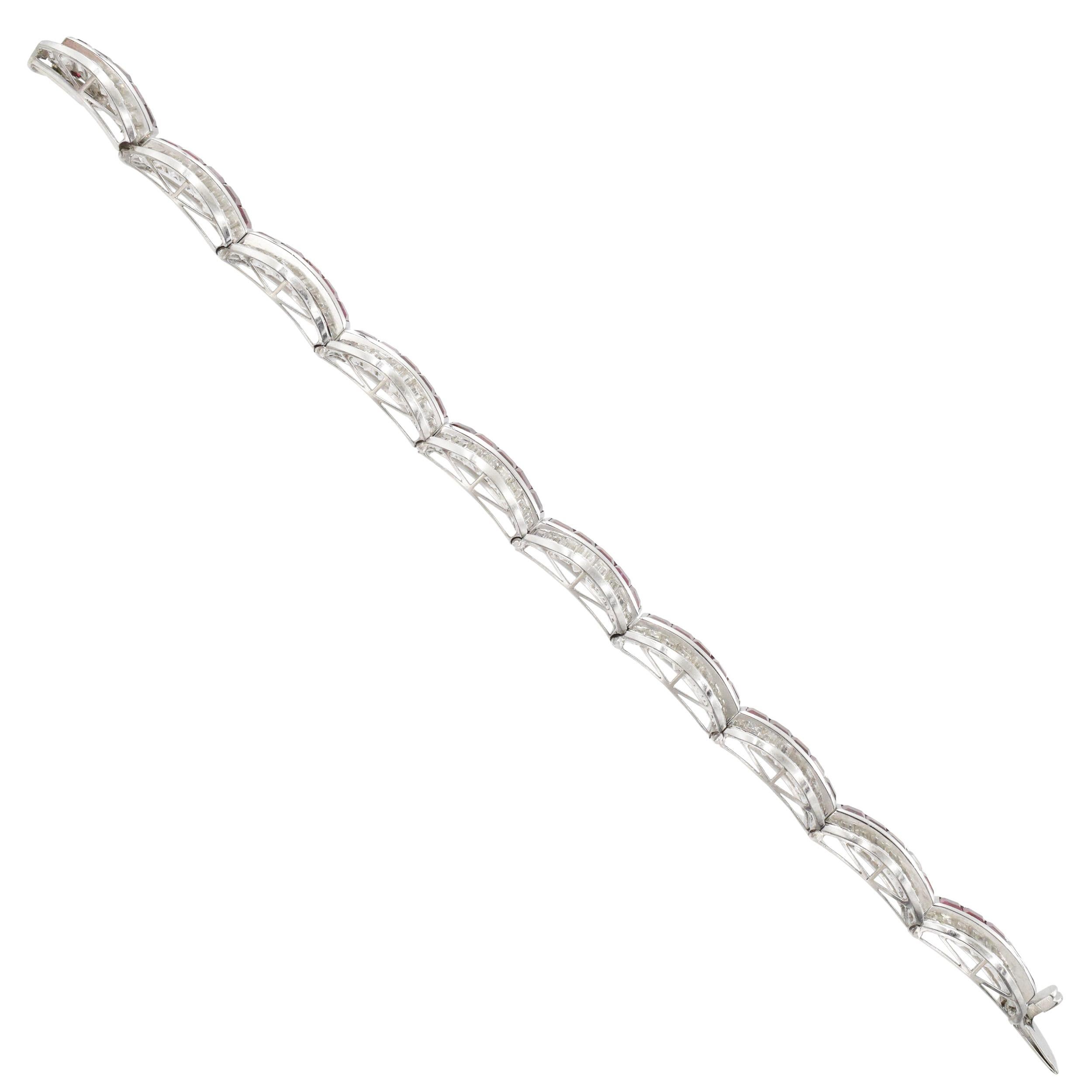 Women's or Men's Ruby and Diamond Bracelet Bracelet in Platinum.  For Sale