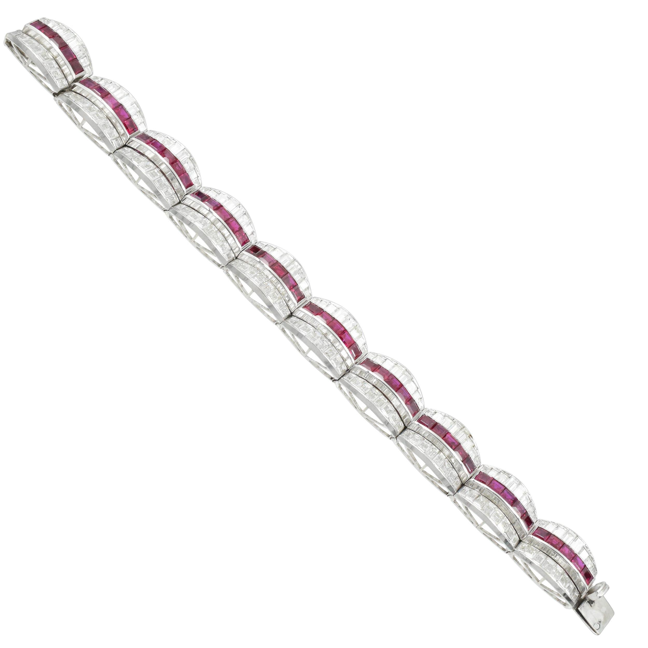 Ruby and Diamond Bracelet Bracelet in Platinum.  For Sale 3