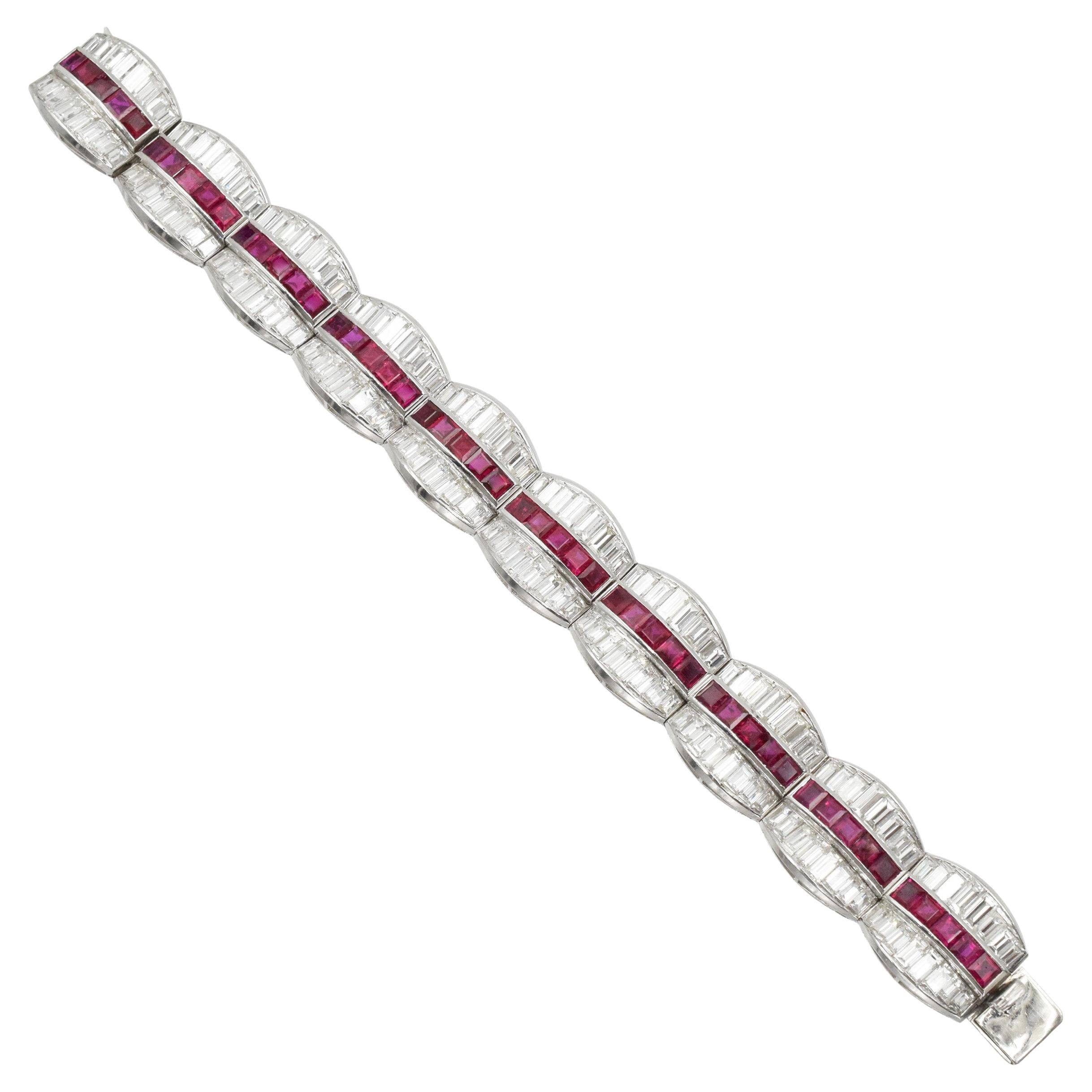 Ruby and Diamond Bracelet Bracelet in Platinum. 