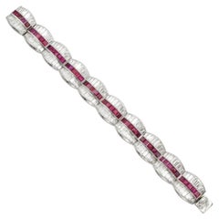 Retro Ruby and Diamond Bracelet Bracelet in Platinum. 