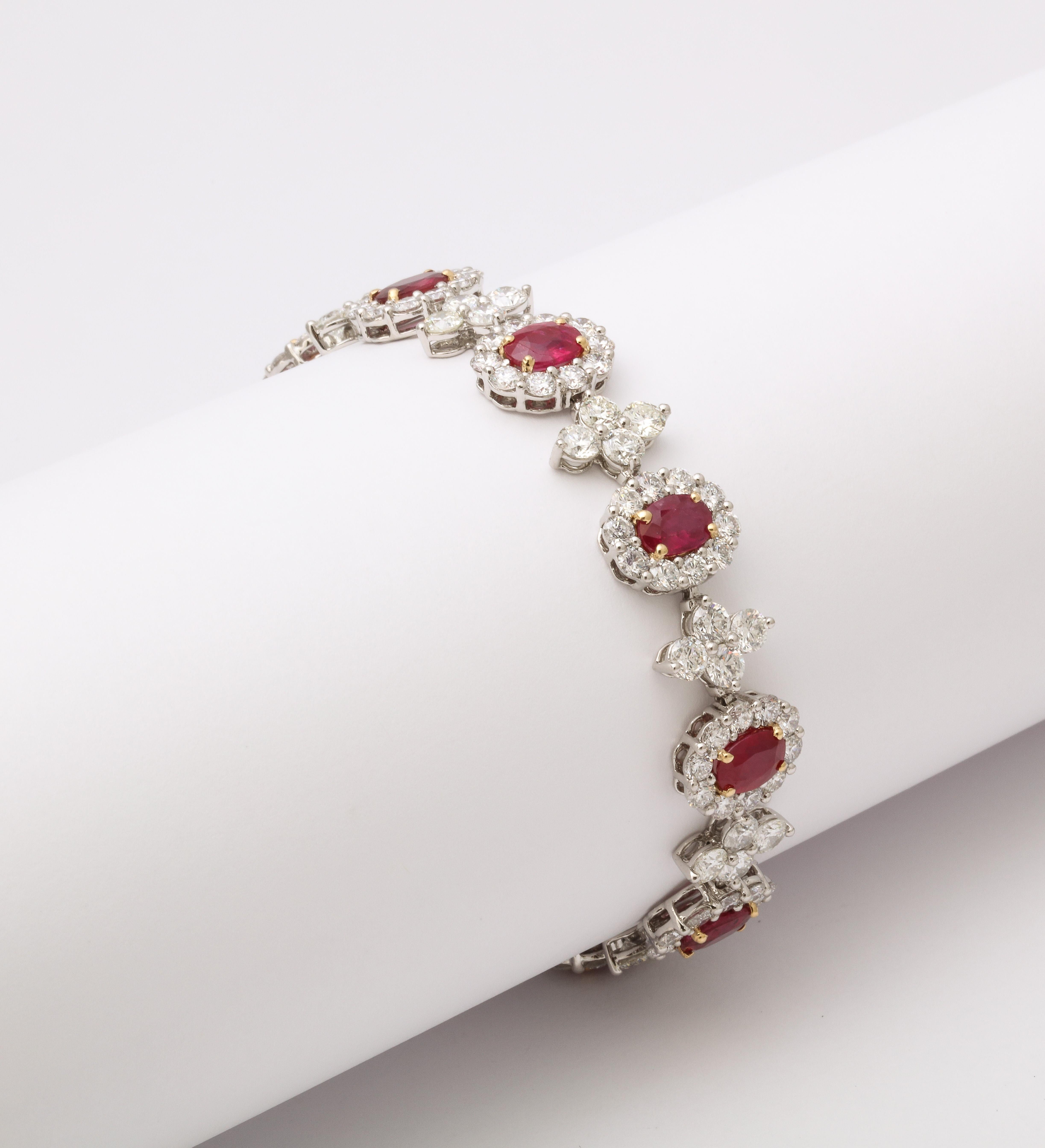 Oval Cut Ruby and Diamond Bracelet  For Sale