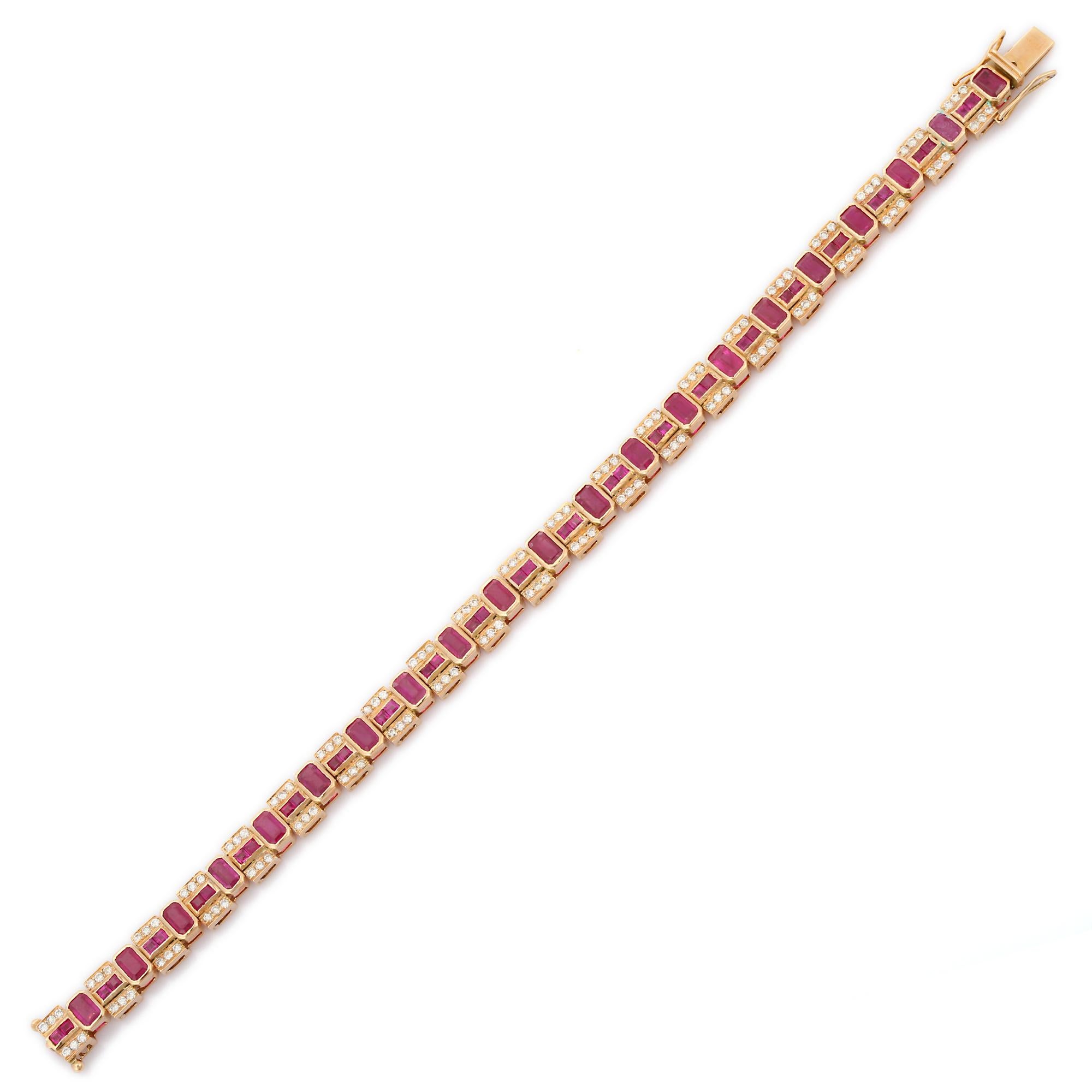 Ruby and Diamond Bracelet in 14 Karat Yellow Gold In New Condition For Sale In New York, NY