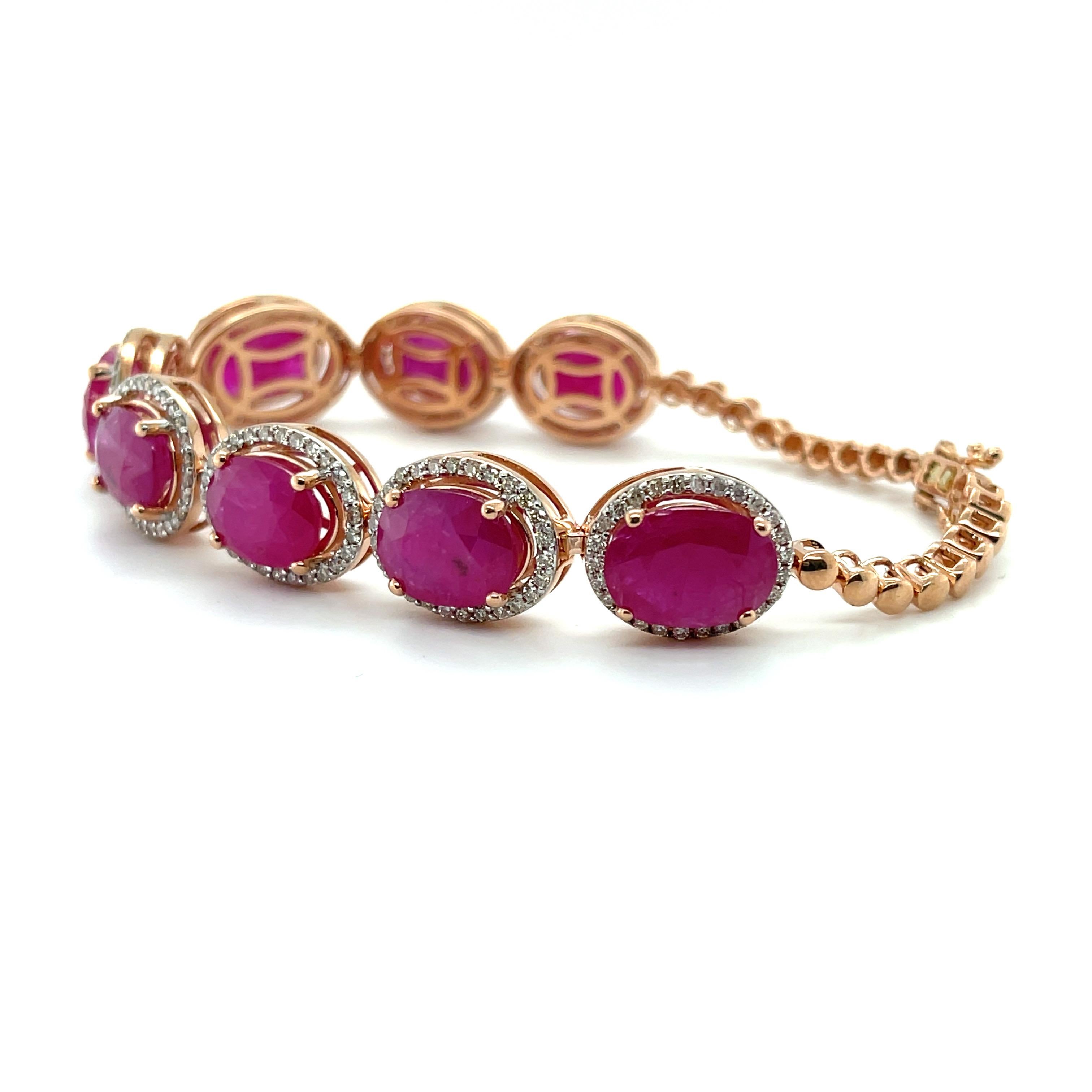 Contemporary Ruby and Diamond Bracelet in 14ct Rose Gold For Sale