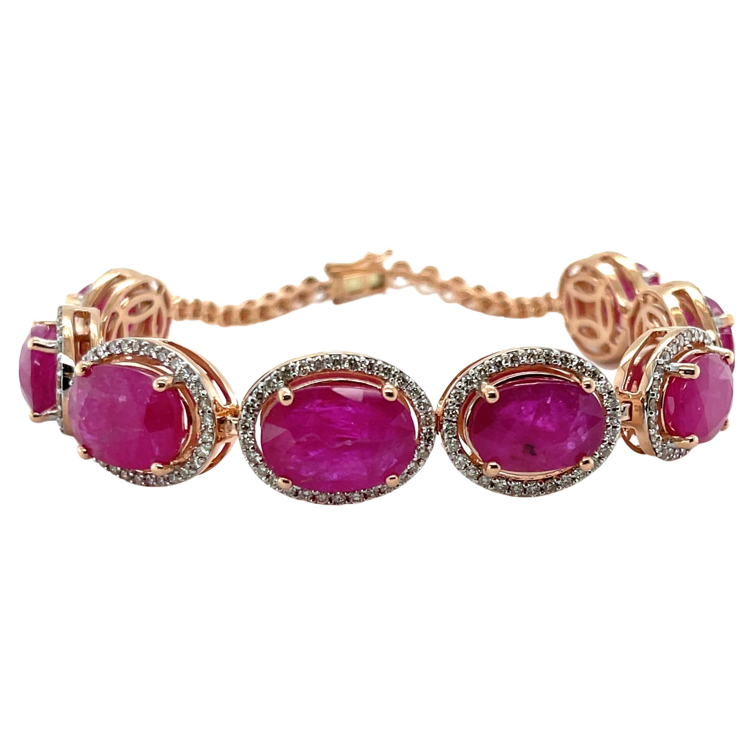 Ruby and Diamond Bracelet in 14ct Rose Gold For Sale