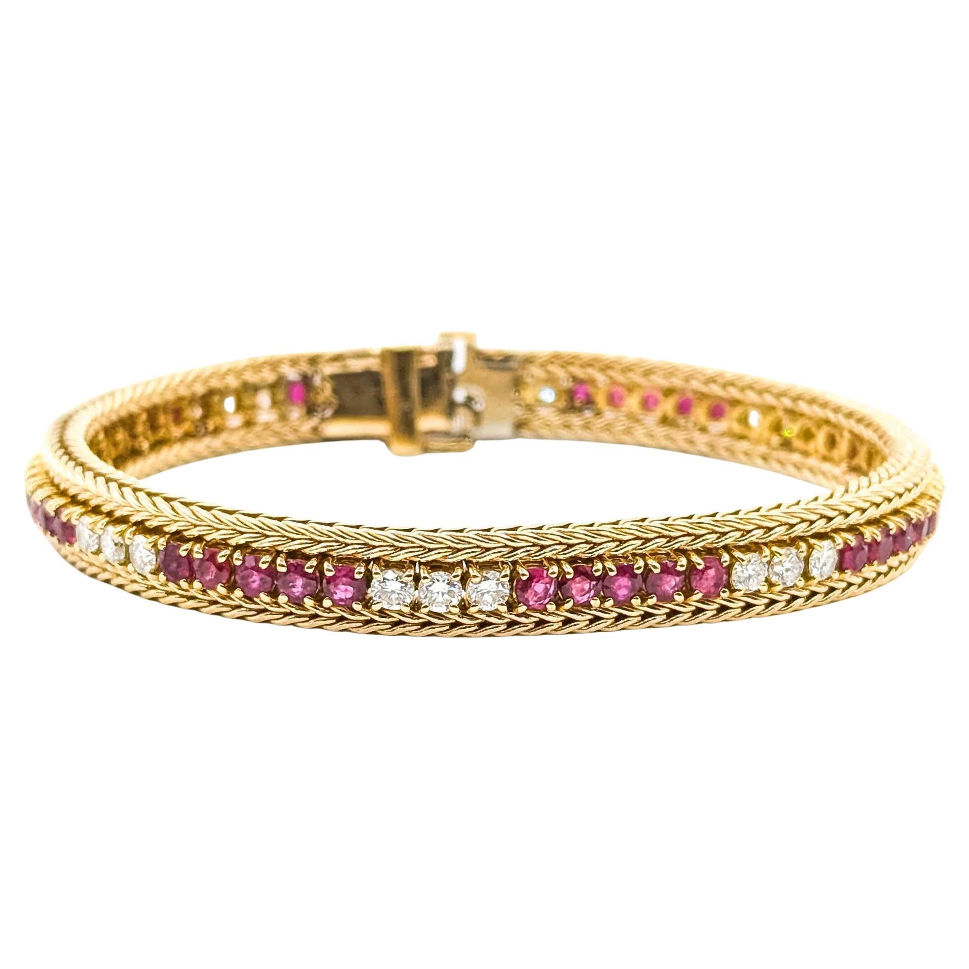 Bracelet en or jaune 14k avec rubis et diamants
