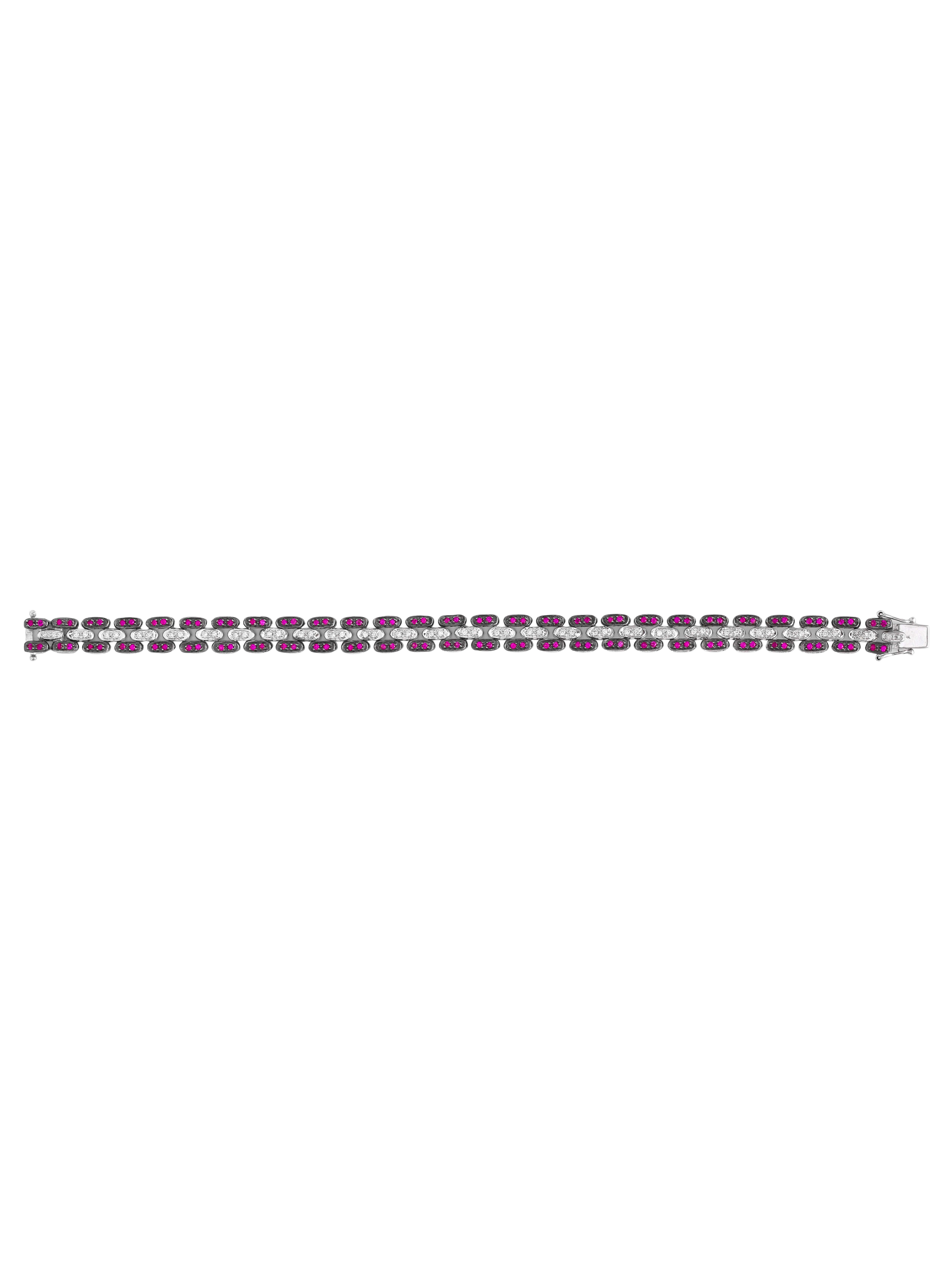 Ein klassisches Armband mit Rubinen und Diamanten, die in 18 Karat Gold gefasst sind. Das Armband schmiegt sich perfekt an das Handgelenk und wirkt zart und schick zugleich.

Es ist leicht und eignet sich perfekt als Geschenk für jedes