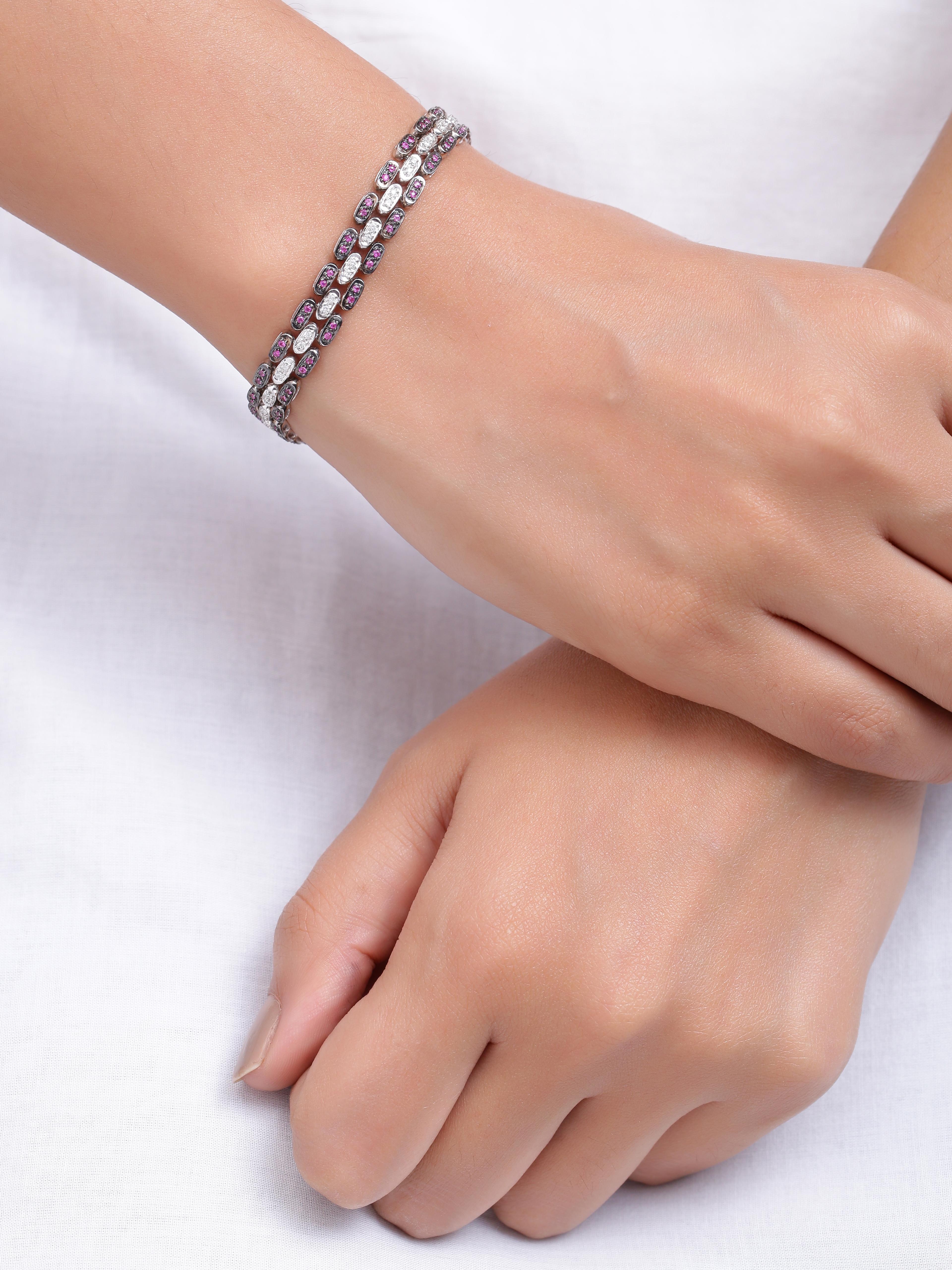 Rubin- und Diamant-Armband aus 18 Karat Gold (Rundschliff) im Angebot