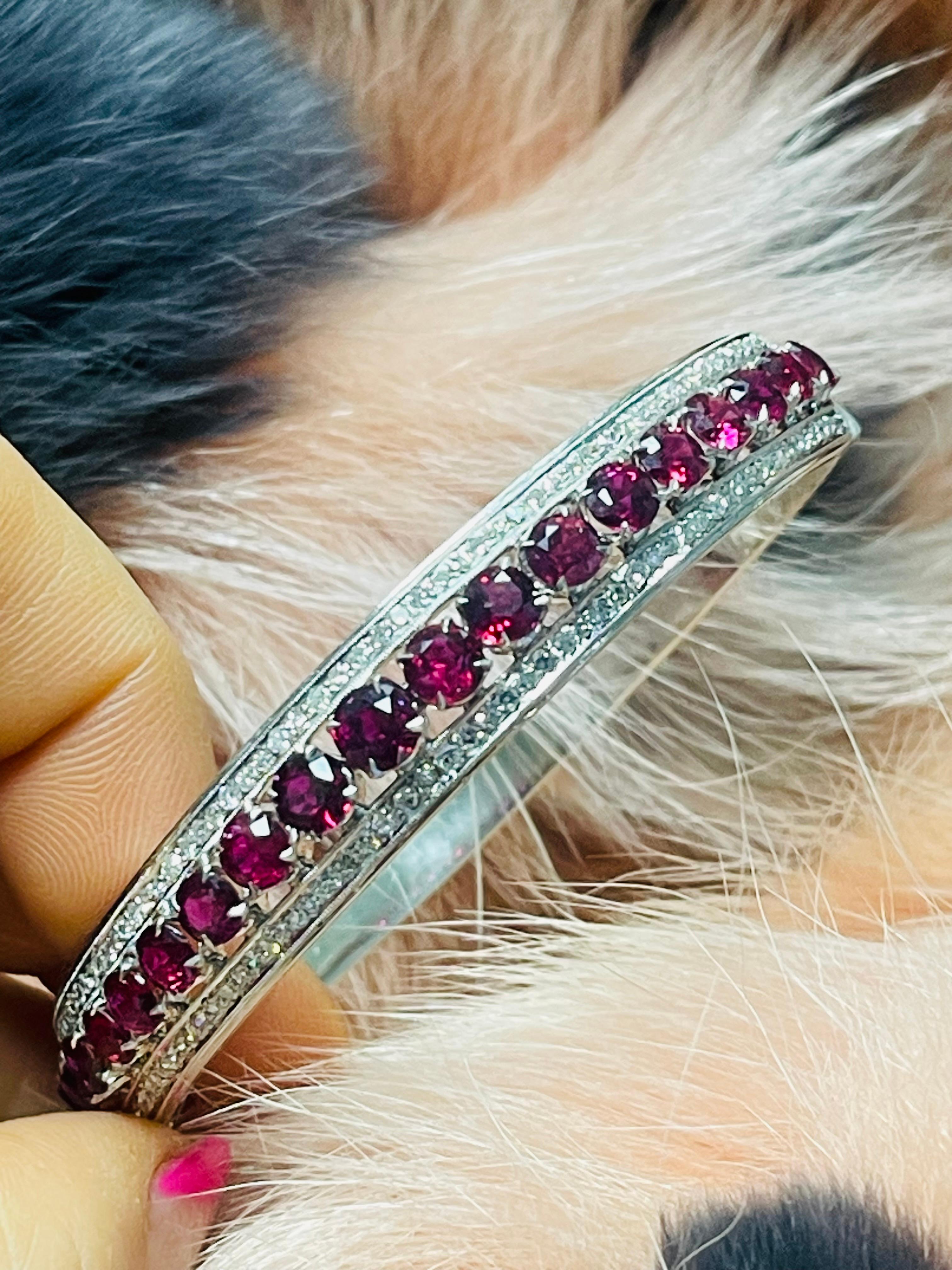 Contemporary Ruby And Diamond Bracelet In 18K White Gold.  For Sale