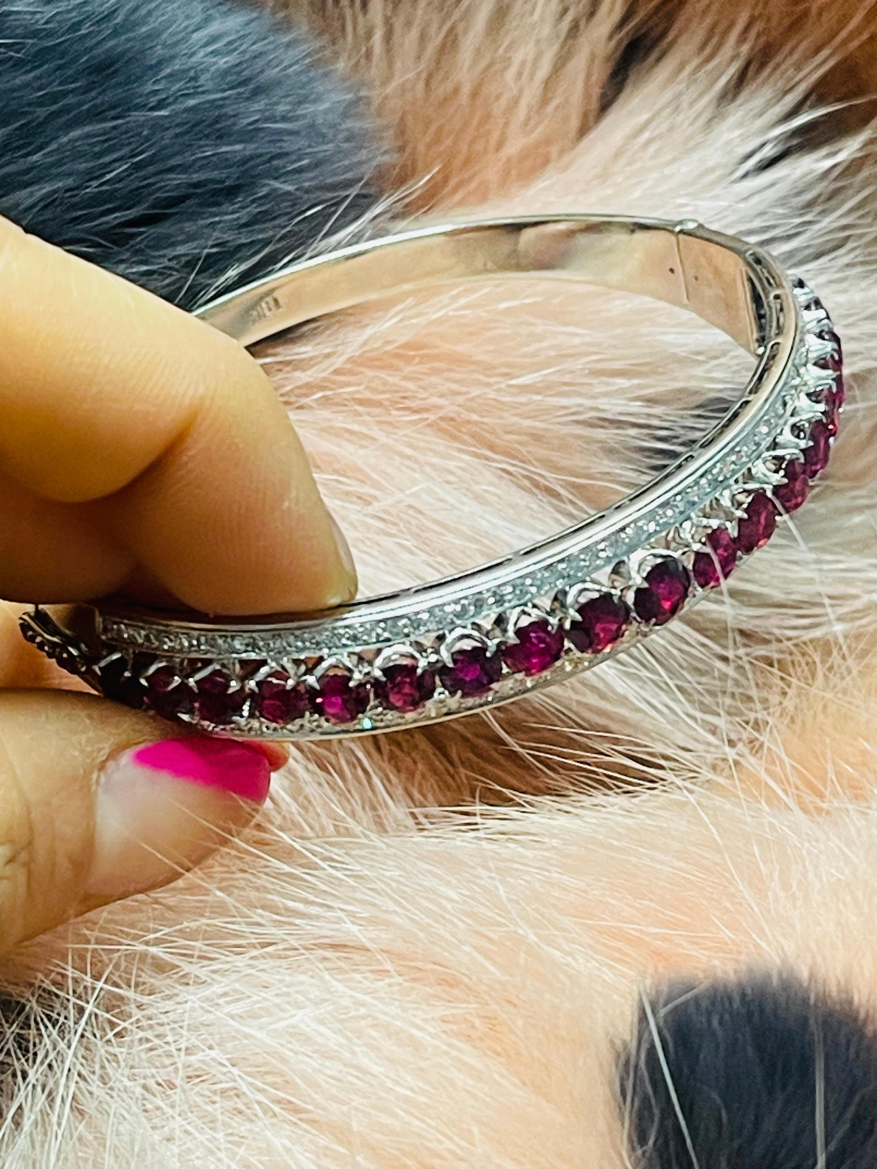 Round Cut Ruby And Diamond Bracelet In 18K White Gold. For Sale